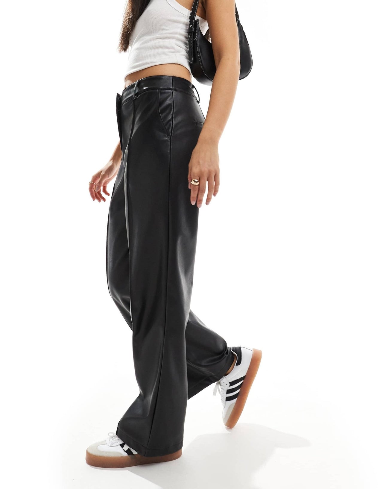 New Look wide leg PU trouser in black - ASOS Sample Sale