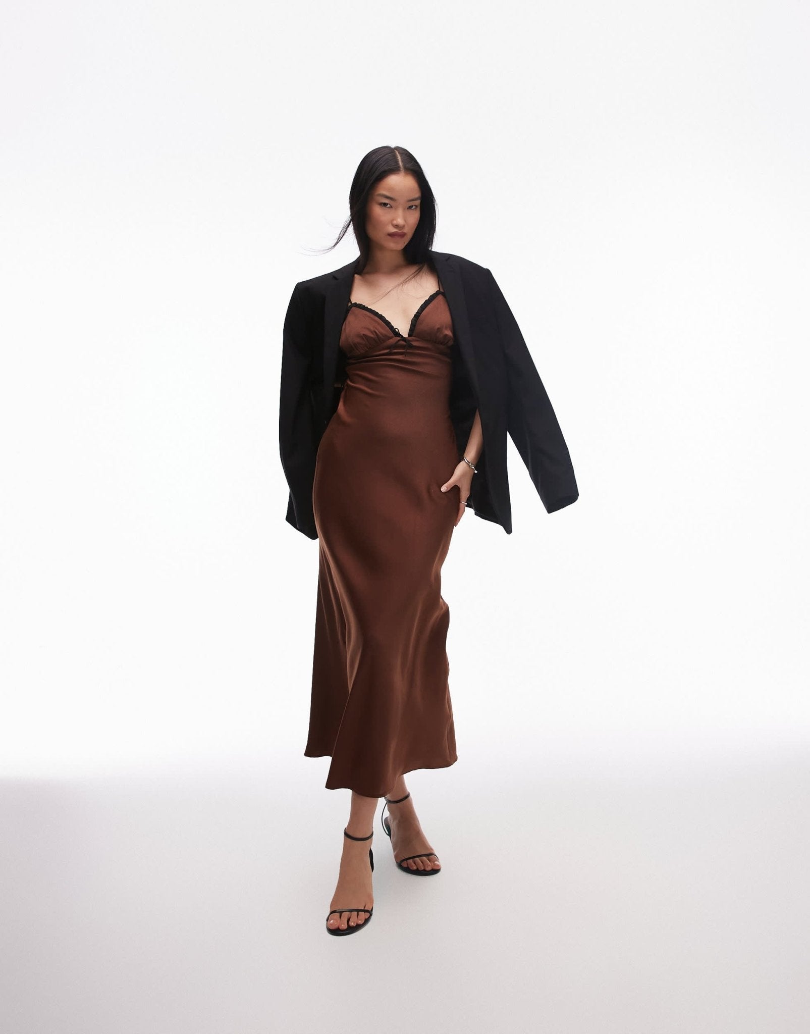 Nia camille satin cami maxi dress in chocolate brown - ASOS Sample Sale