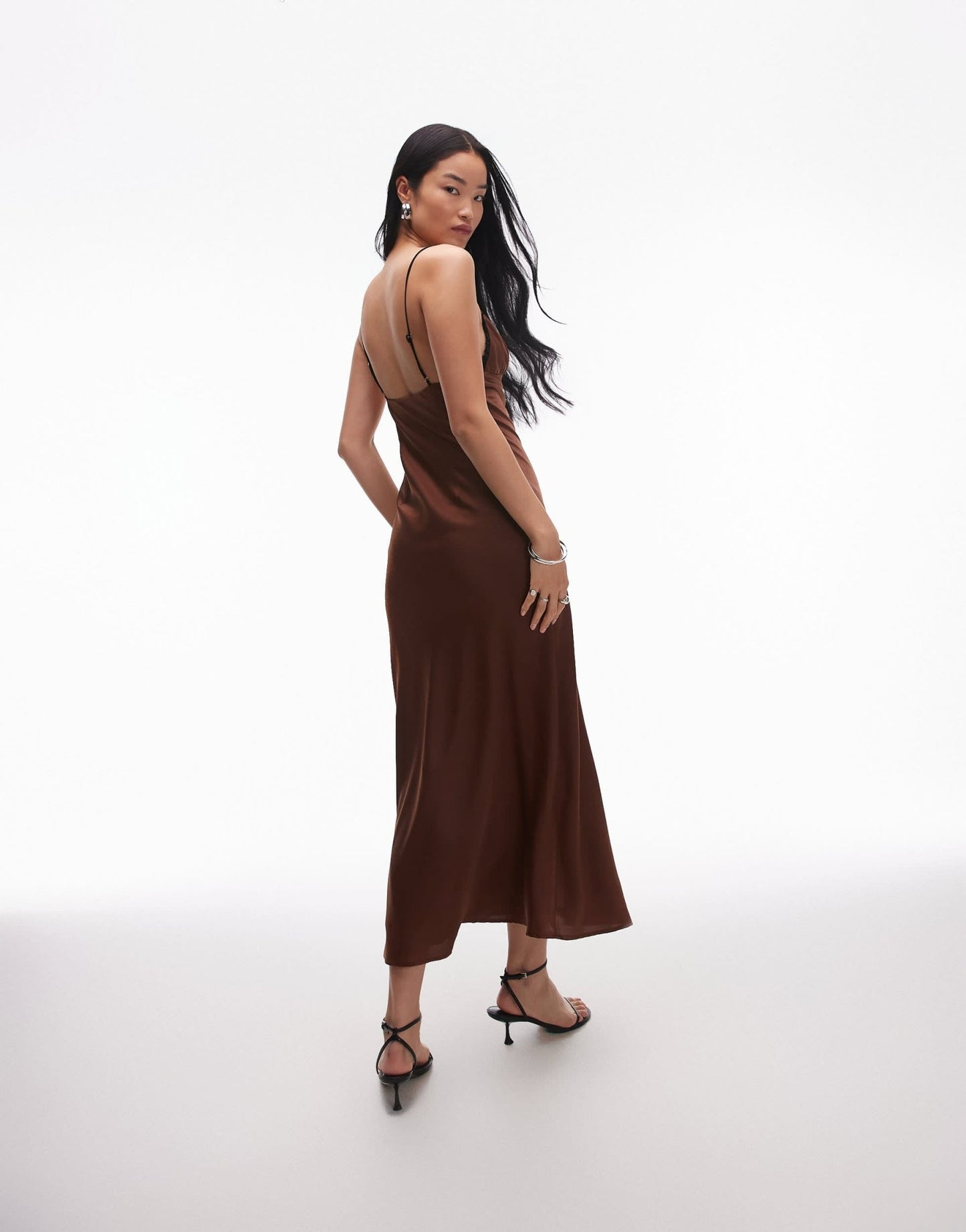 Nia camille satin cami maxi dress in chocolate brown - ASOS Sample Sale