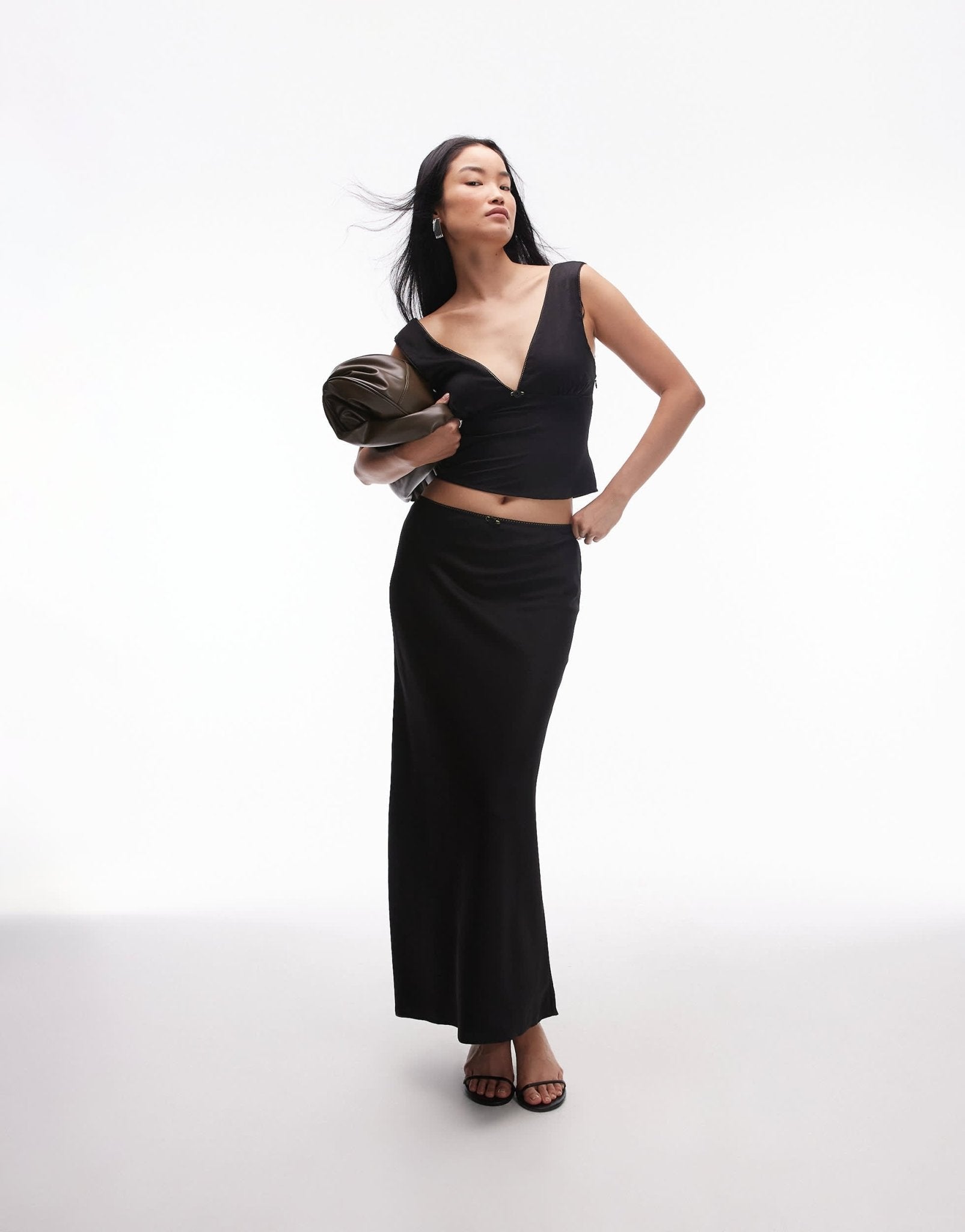 Nia celia rosette plunge satin cami top co - ord in black - ASOS Sample Sale