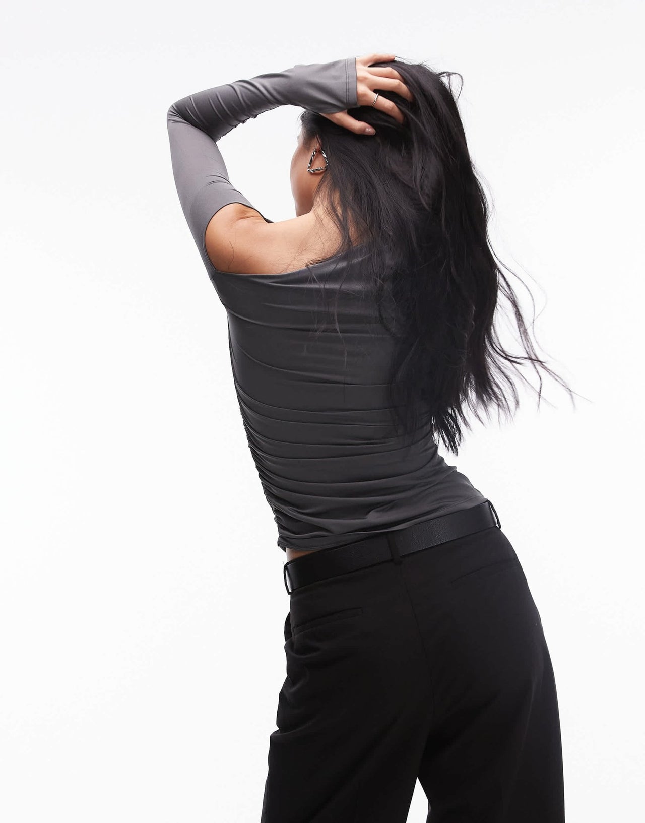 Nia cleo off - shoulder slinky top in charcoal - ASOS Sample Sale