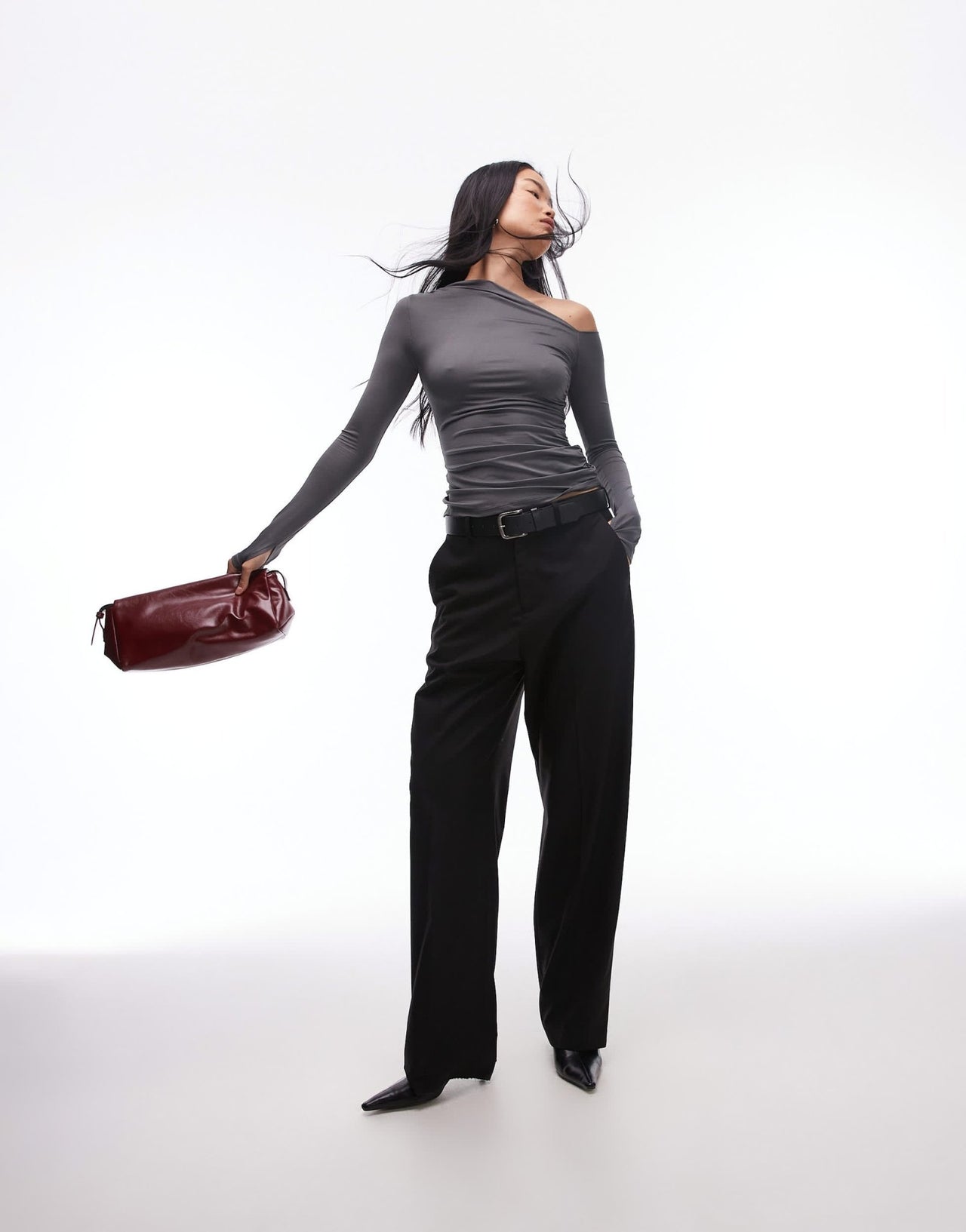 Nia cleo off - shoulder slinky top in charcoal - ASOS Sample Sale
