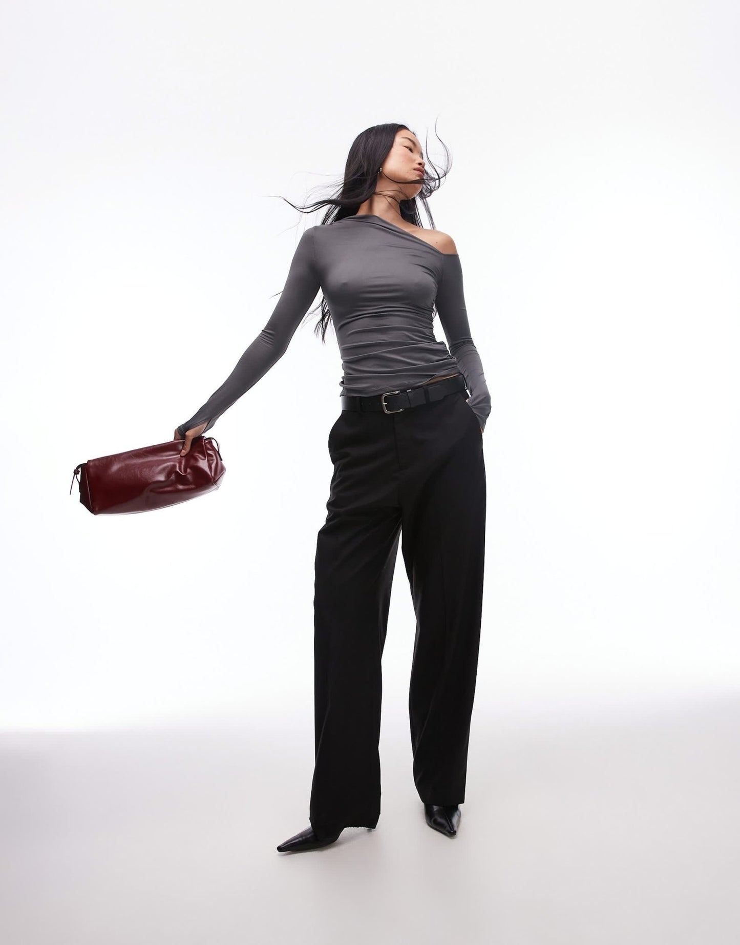 Nia cleo off - shoulder slinky top in charcoal - ASOS Sample Sale