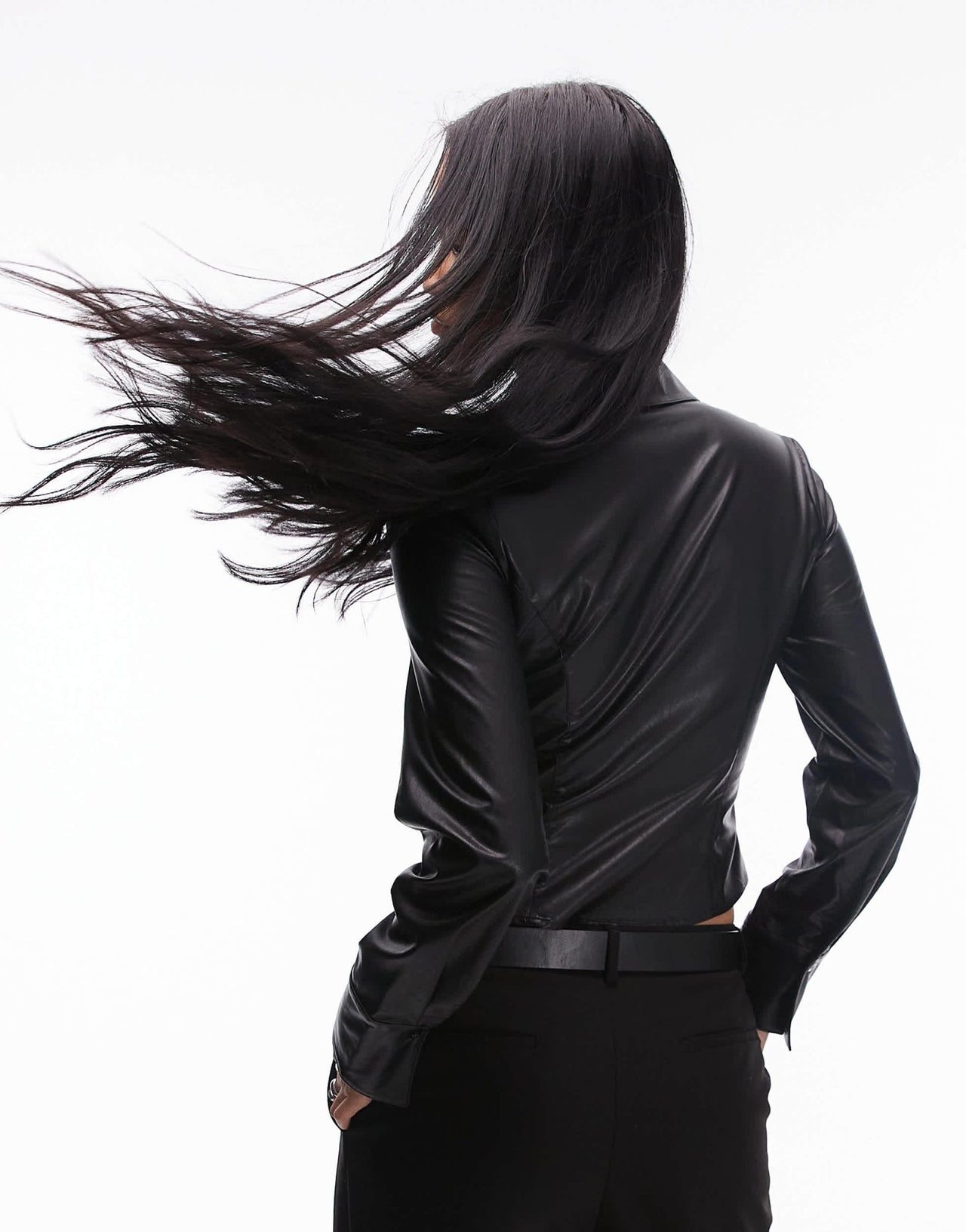 Nia faux leather fitted shirt in black - ASOS Sample Sale