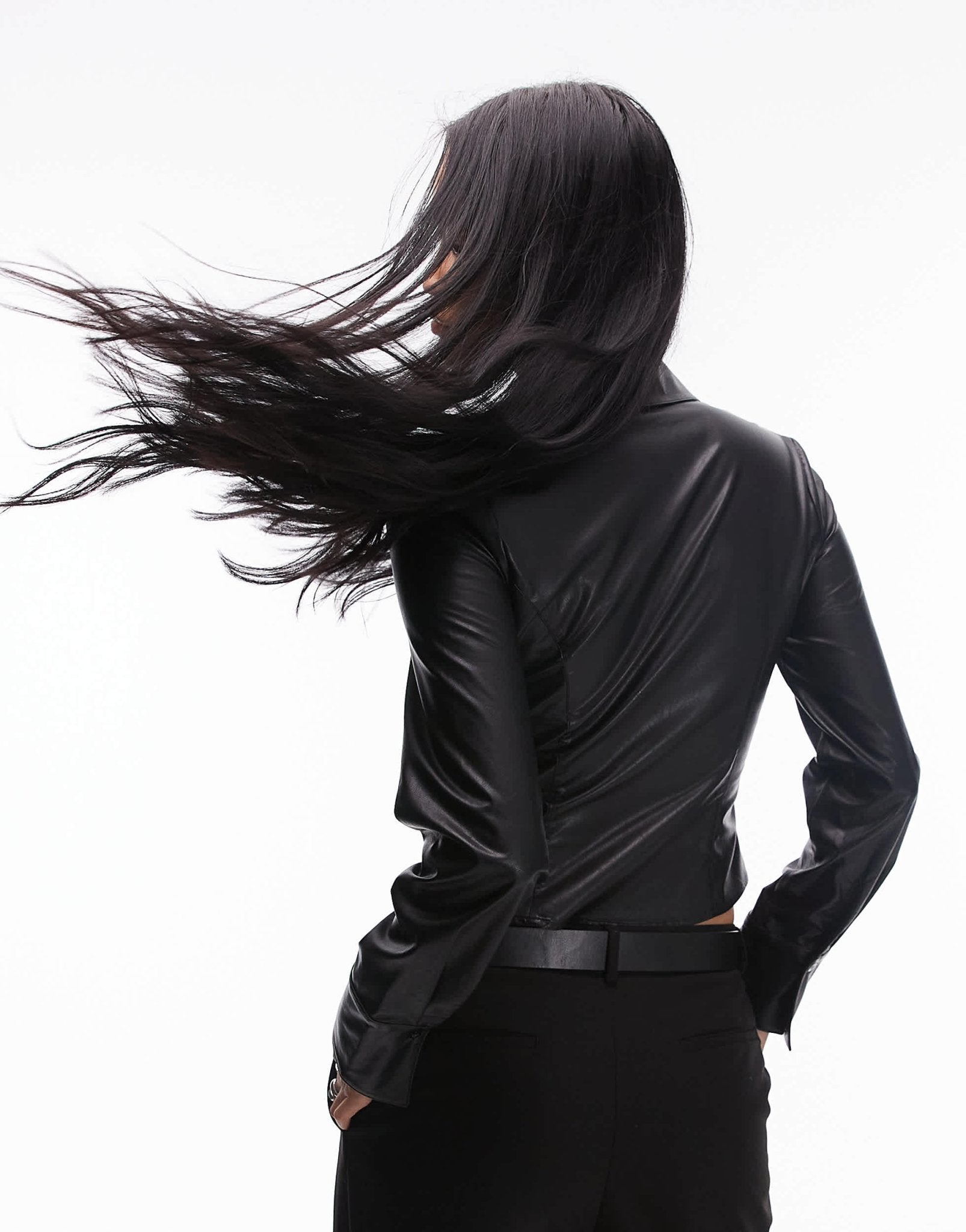 Nia faux leather fitted shirt in black - ASOS Sample Sale