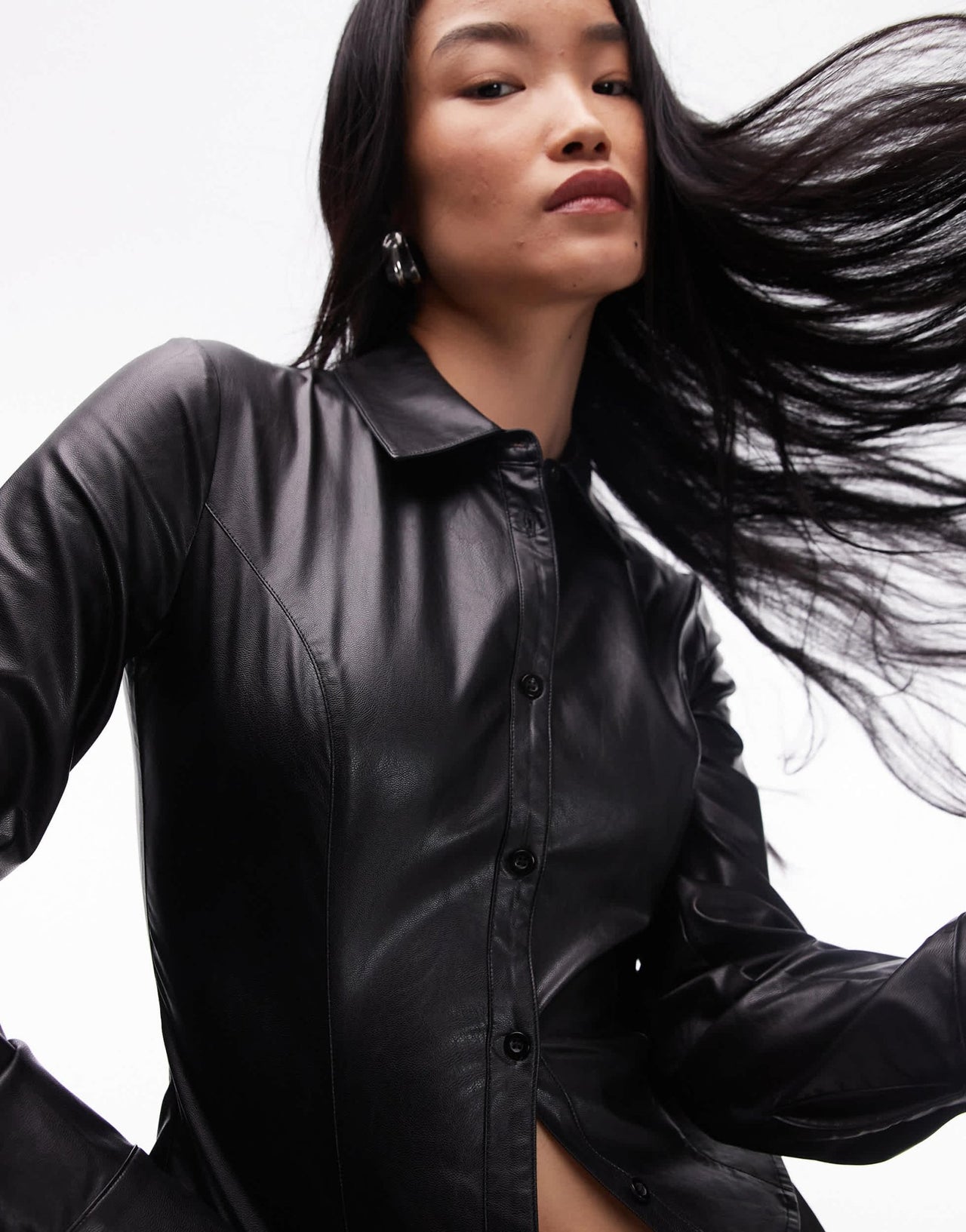 Nia faux leather fitted shirt in black - ASOS Sample Sale