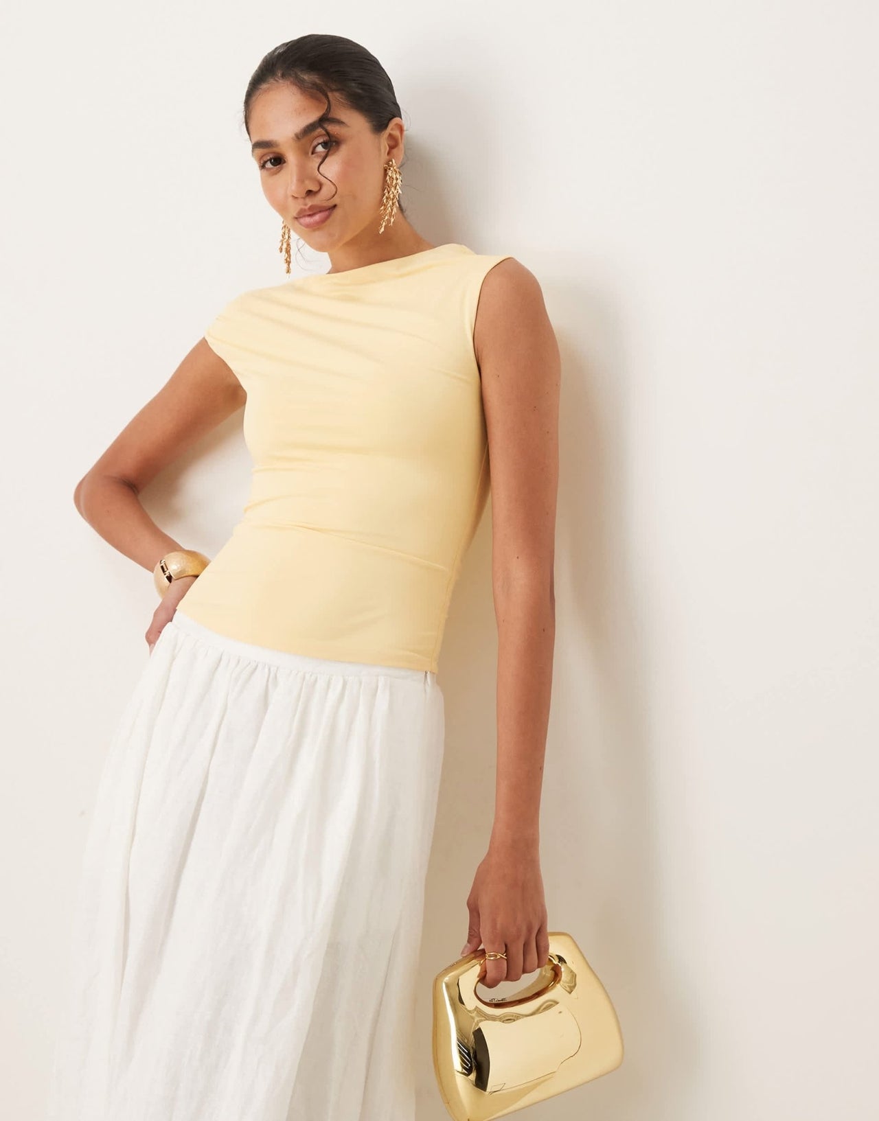 Nia fraise one-shoulder slinky top in butter - ASOS Sample Sale