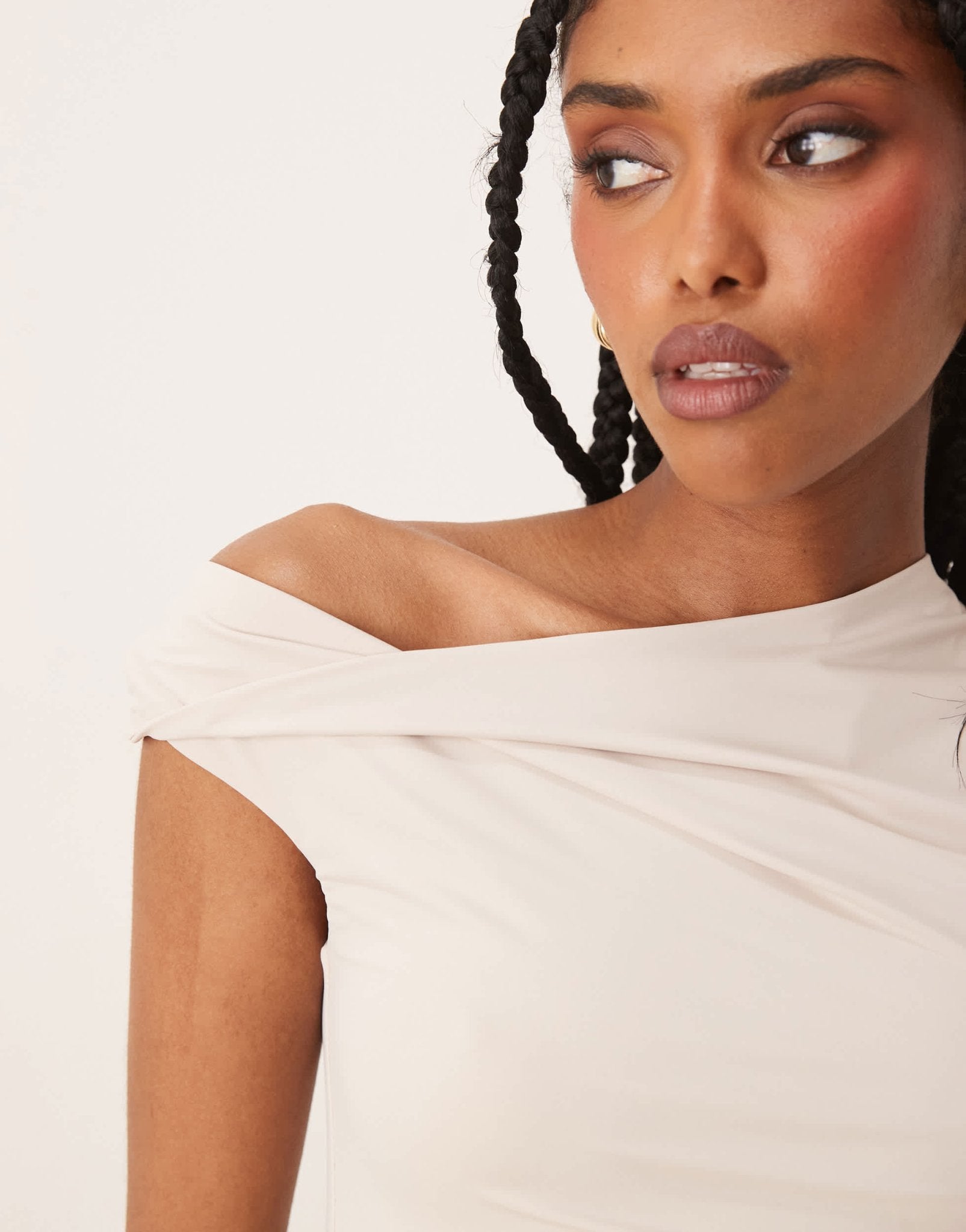 Nia fraise one-shoulder slinky top in stone - ASOS Sample Sale