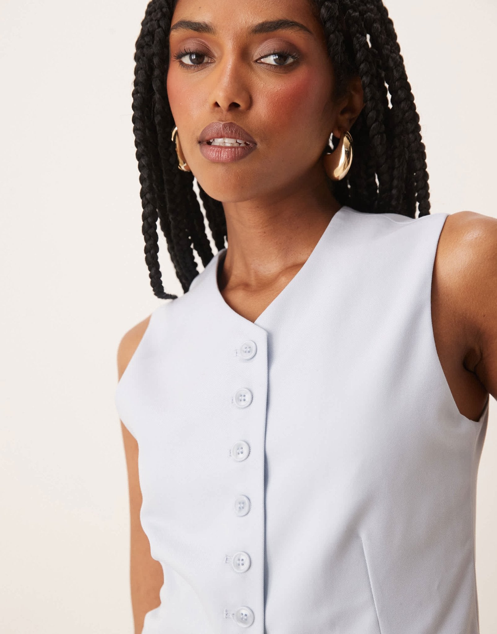 Nia johanna button through waistcoat top in sky - ASOS Sample Sale