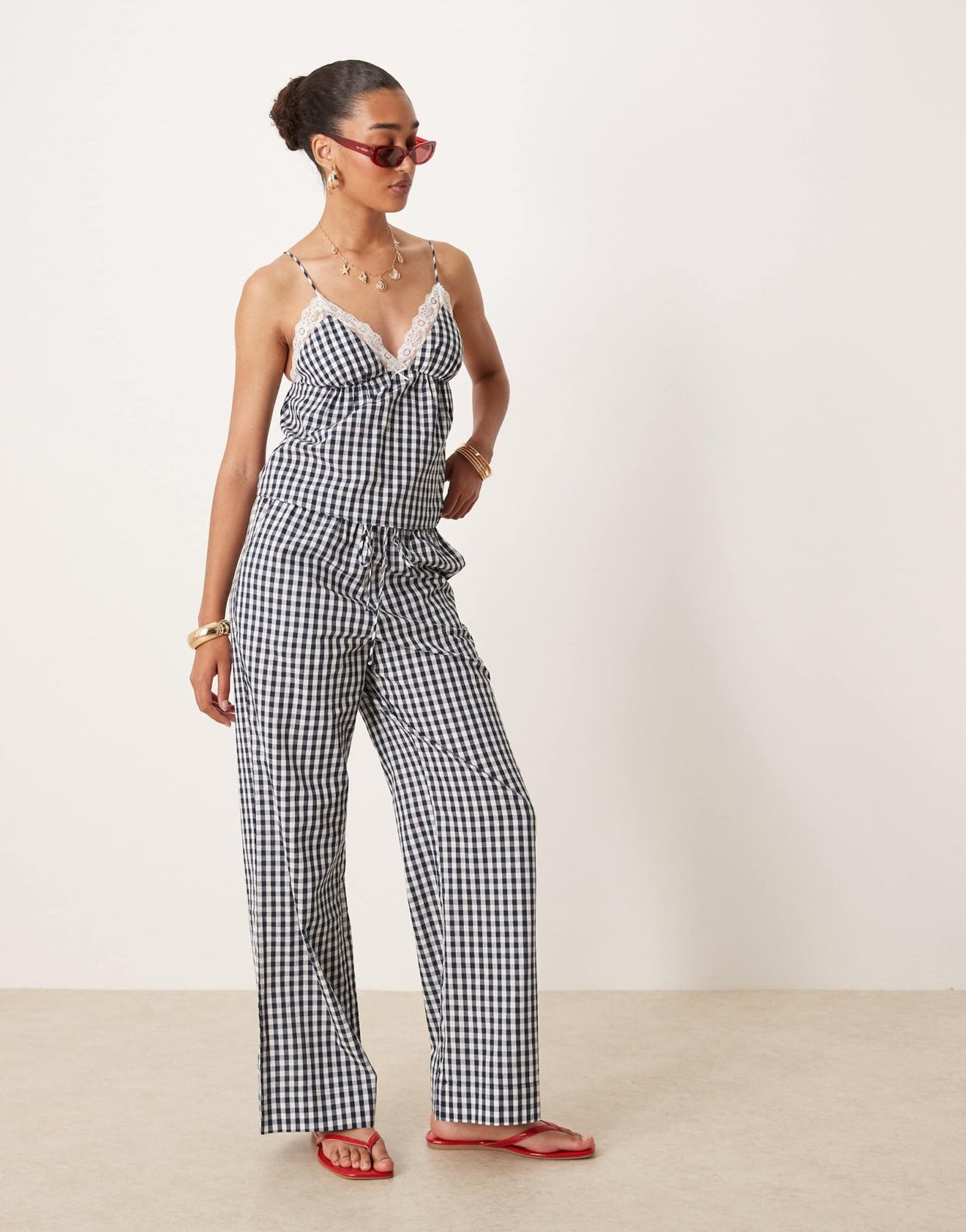 Nia khonny gingham wide leg trousers in navy - ASOS Sample Sale