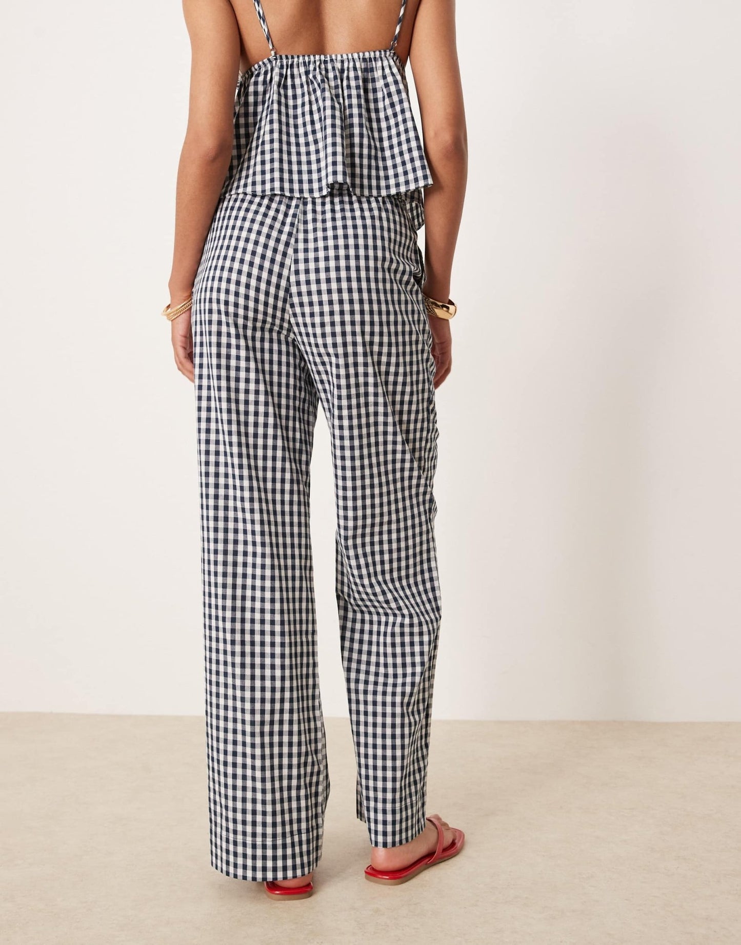 Nia khonny gingham wide leg trousers in navy - ASOS Sample Sale