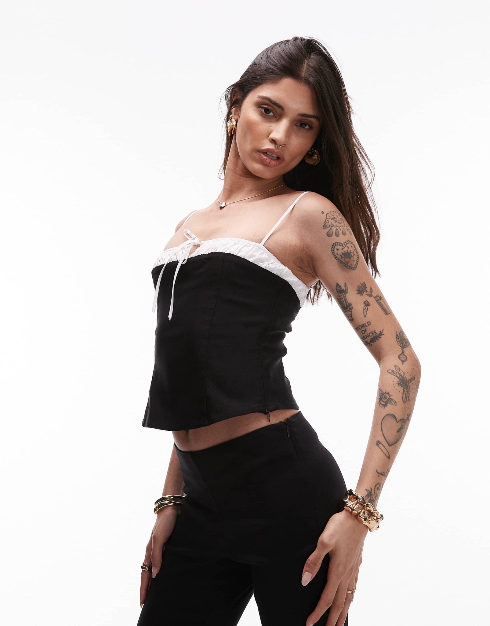 Nia maria bow-detail cami top in black - ASOS Sample Sale