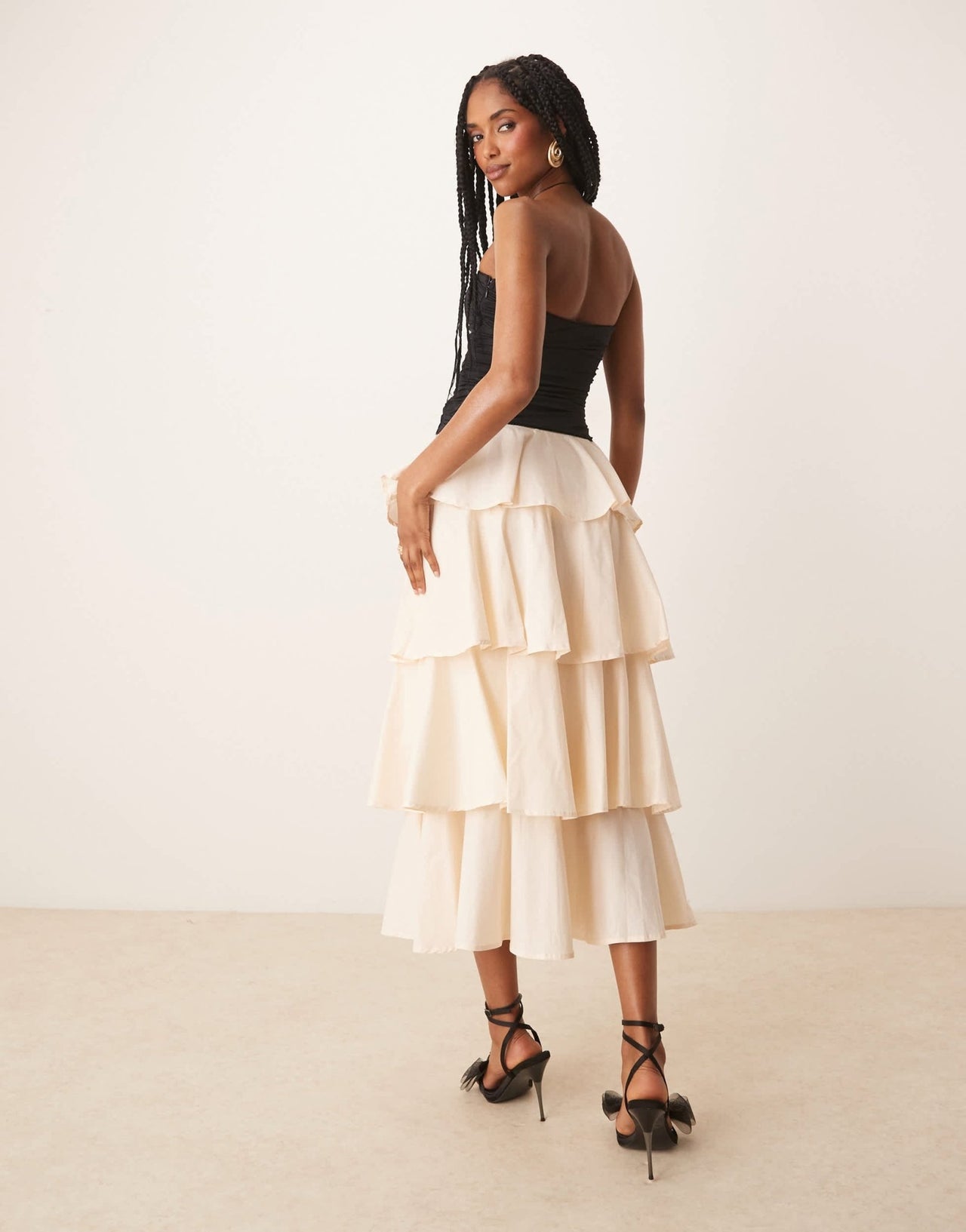 Nia mathilda tiered bandeau midaxi dress in ecru and black - ASOS Sample Sale