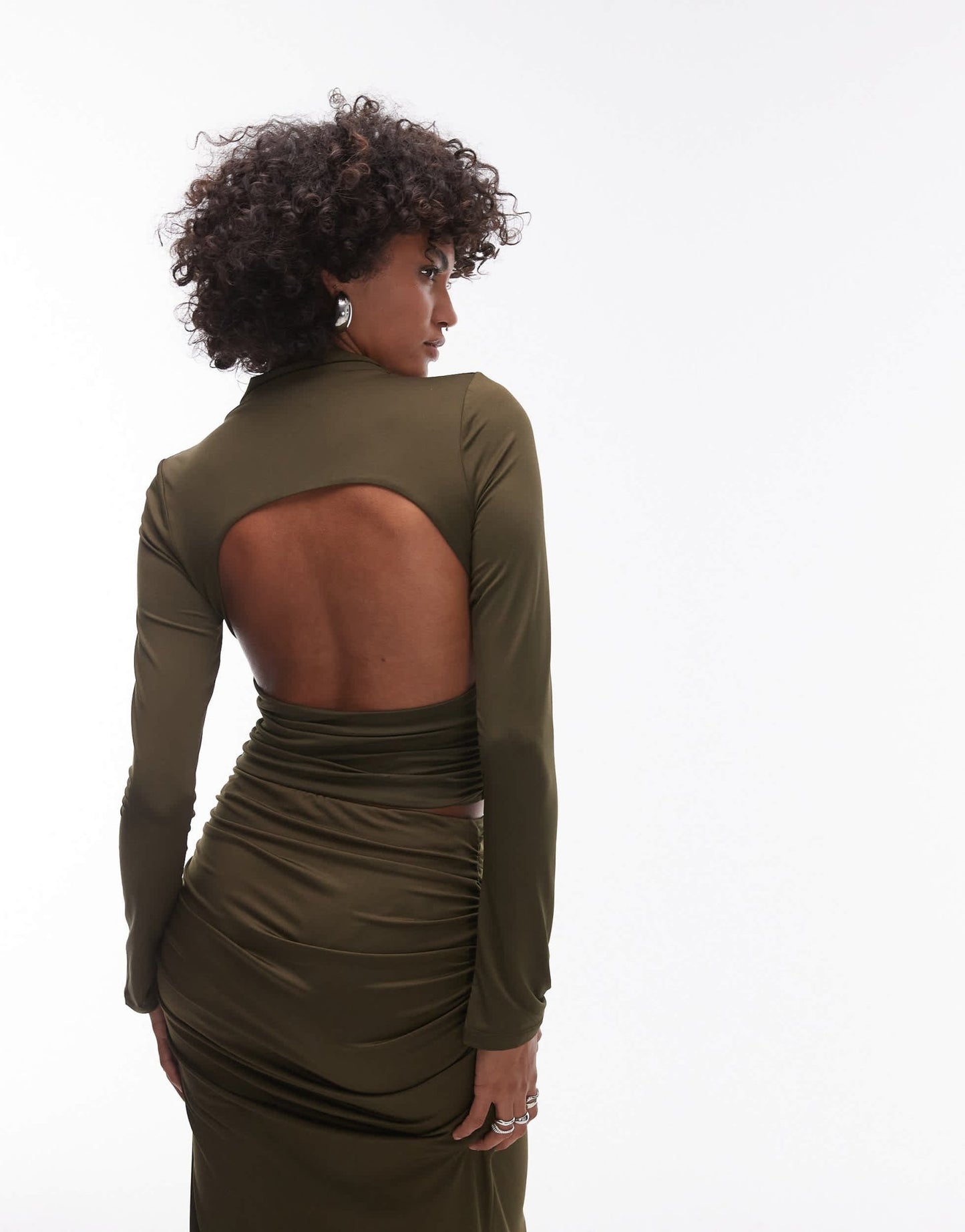 Nia pia slinky long sleeve high neck top co - ord in olive - ASOS Sample Sale