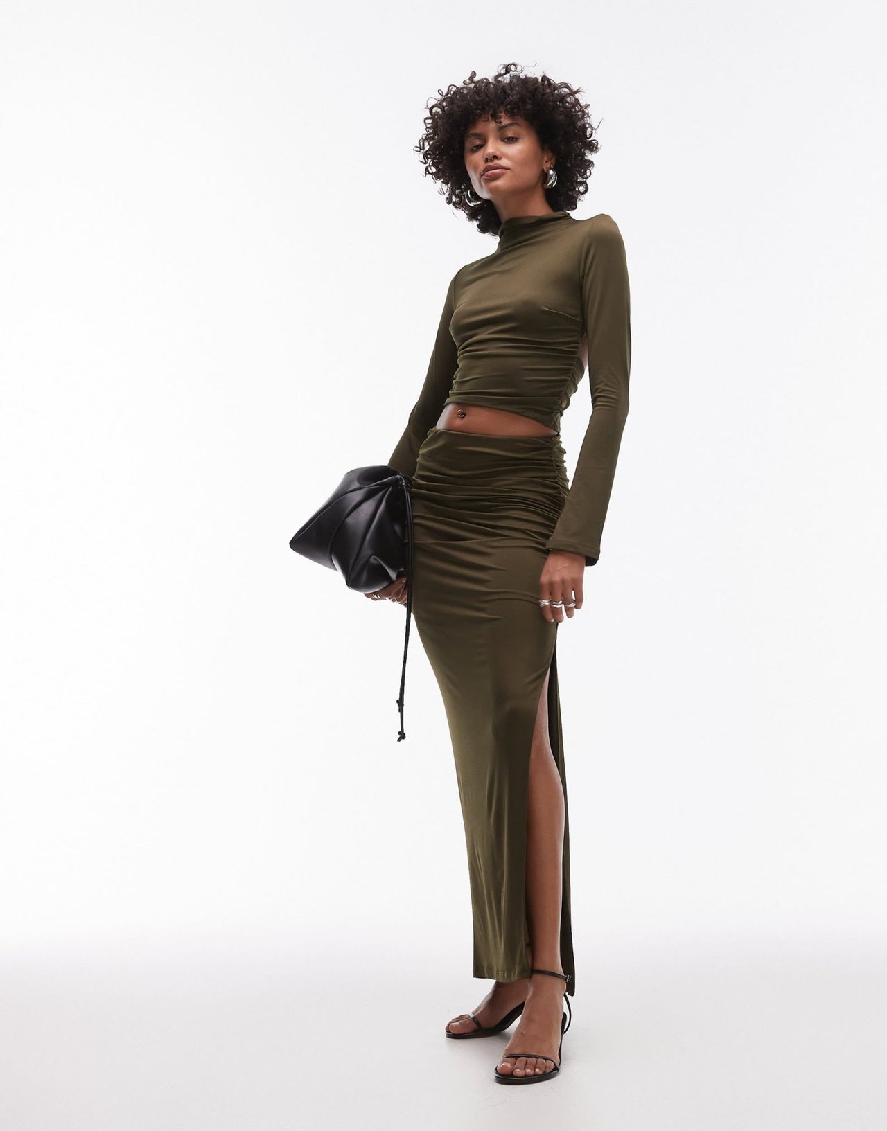 Nia pia slinky long sleeve high neck top co - ord in olive - ASOS Sample Sale