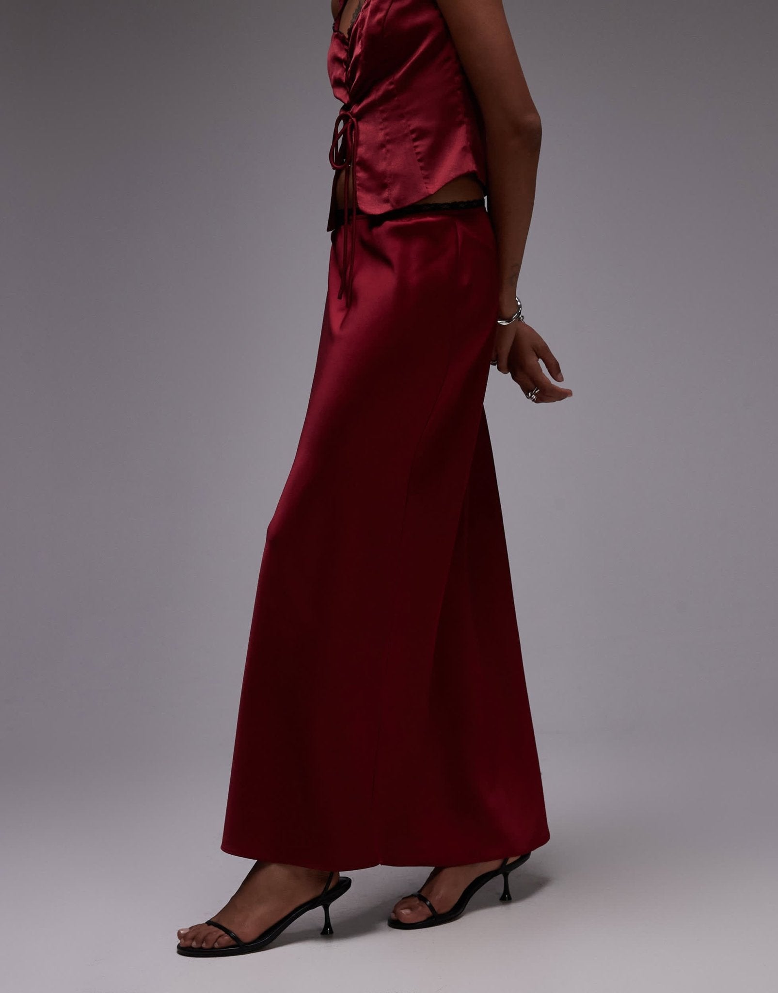 Nia ravello satin maxi skirt co - ord in garnet red - ASOS Sample Sale