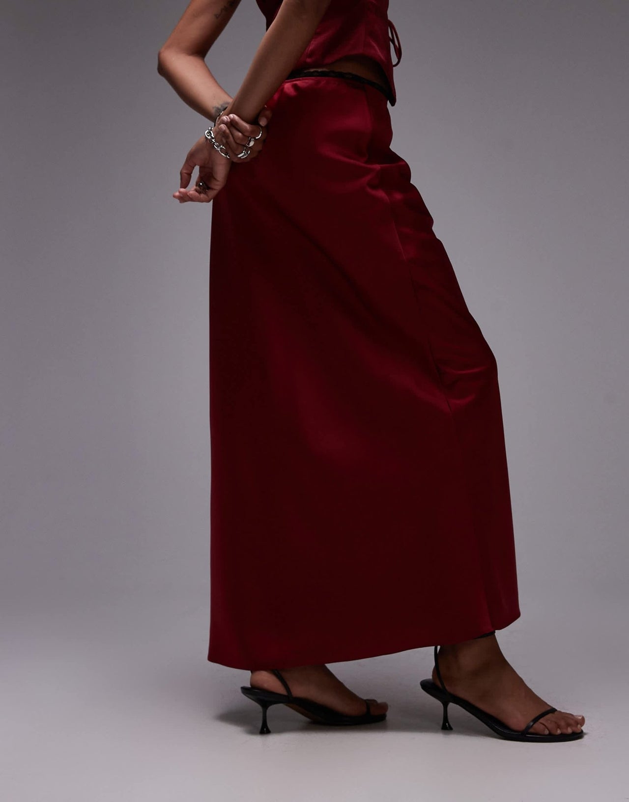 Nia ravello satin maxi skirt co - ord in garnet red - ASOS Sample Sale