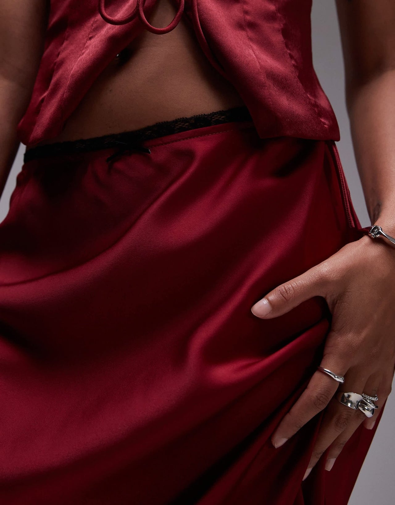 Nia ravello satin maxi skirt co - ord in garnet red - ASOS Sample Sale