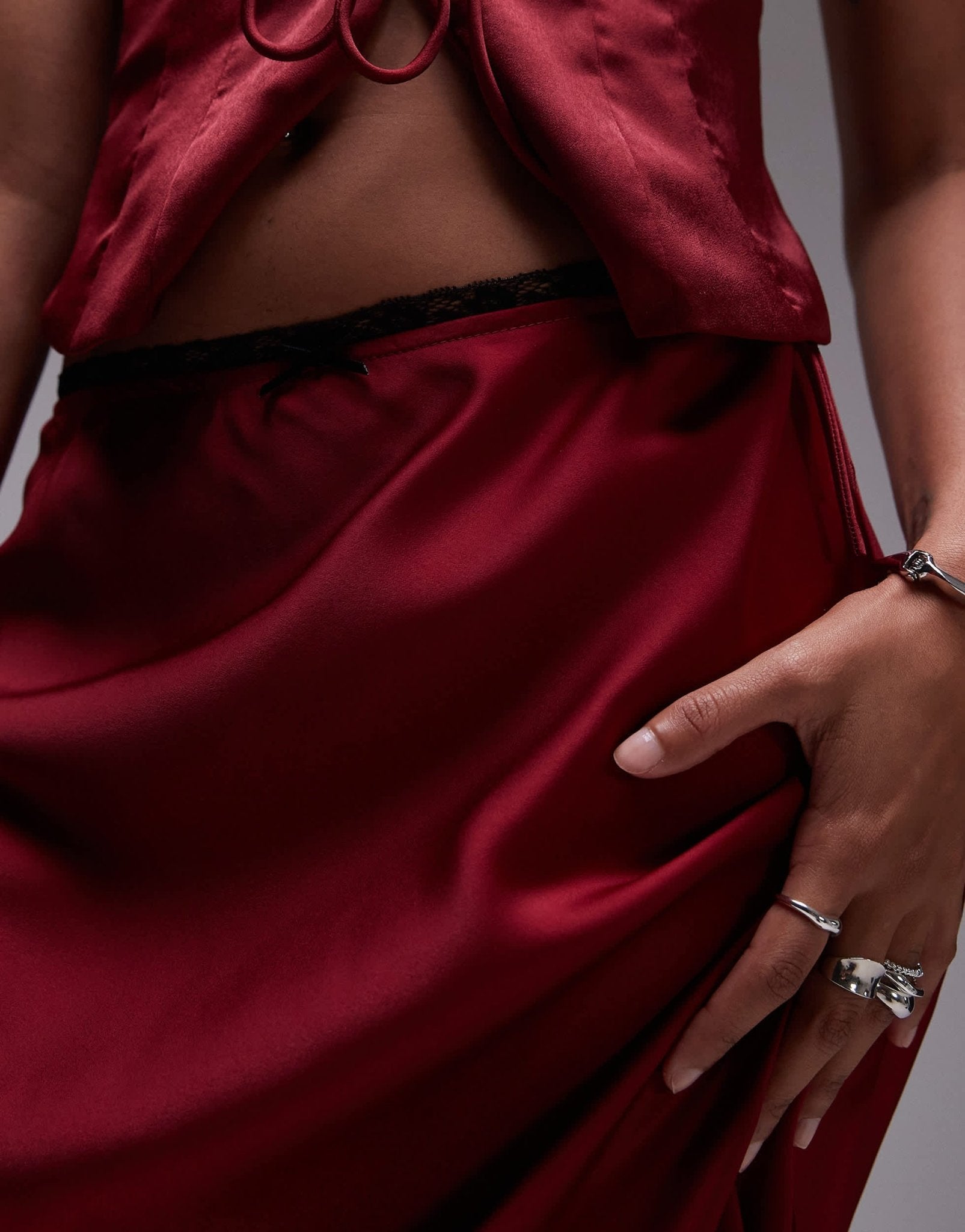 Nia ravello satin maxi skirt co - ord in garnet red - ASOS Sample Sale
