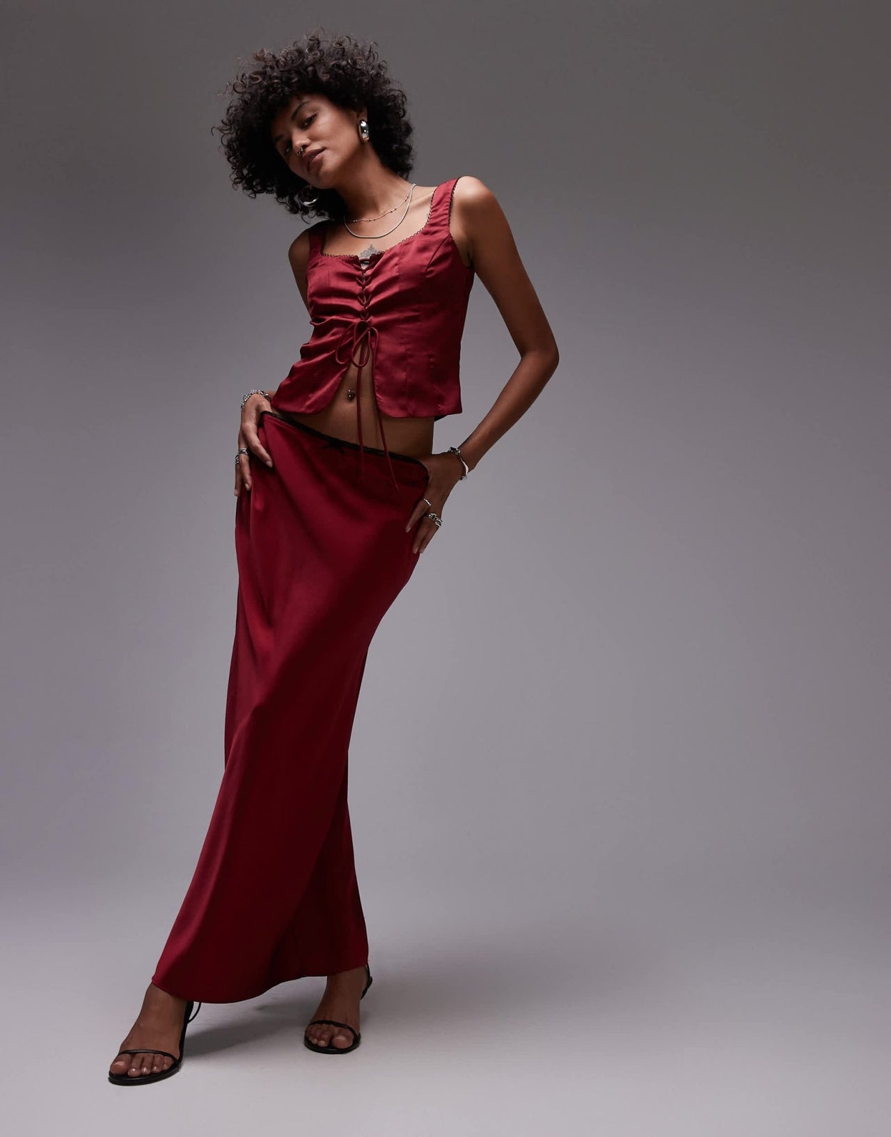 Nia ravello satin maxi skirt co - ord in garnet red - ASOS Sample Sale