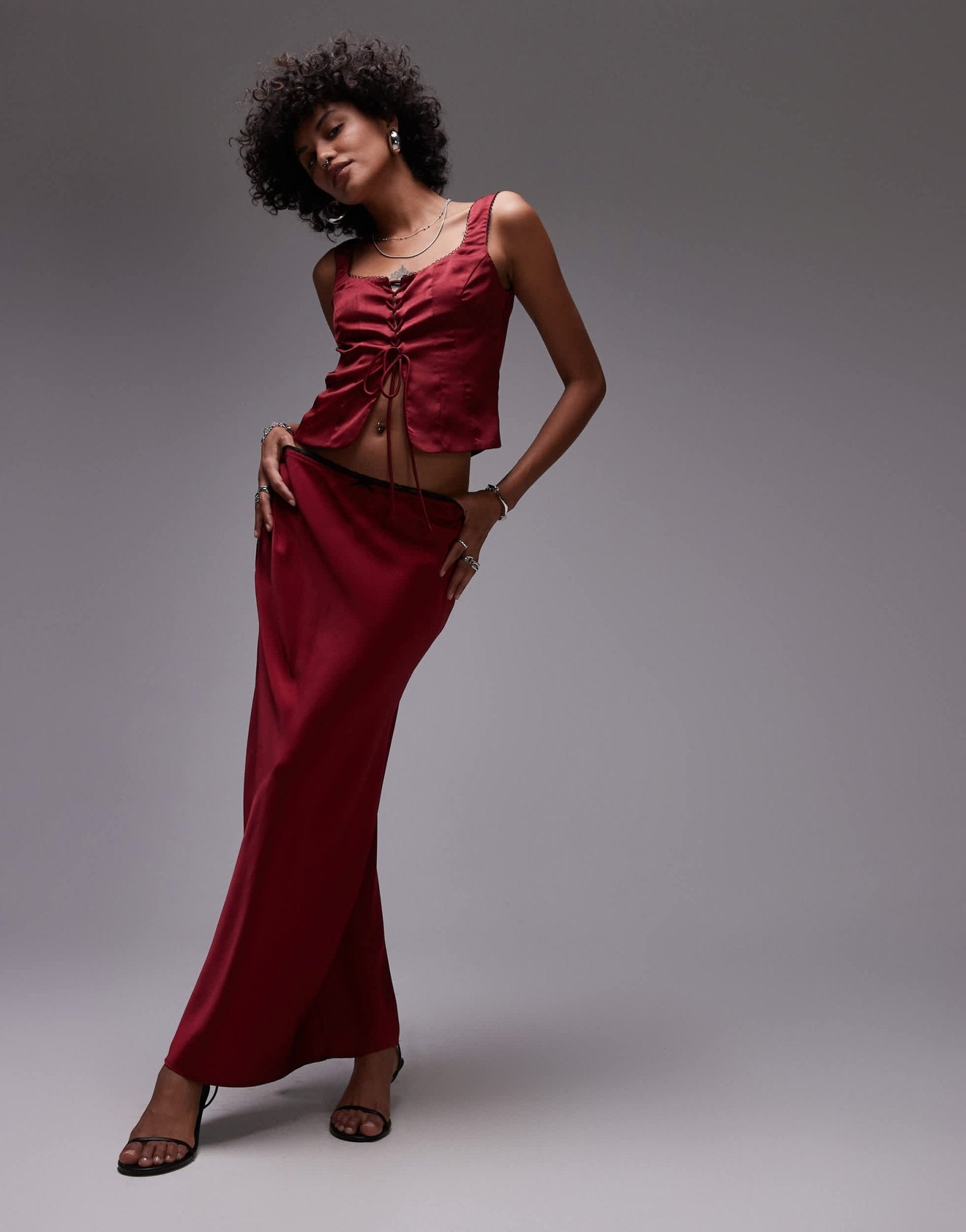 Nia ravello satin maxi skirt co - ord in garnet red - ASOS Sample Sale