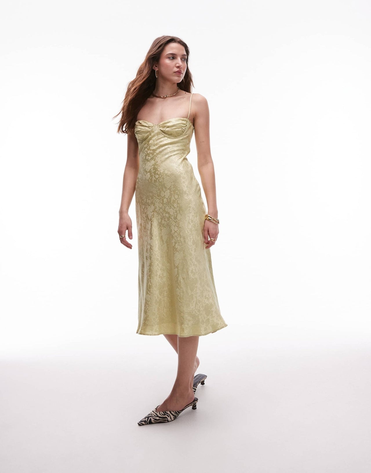 Nia samson flocked midi dress in lemongrass - ASOS Sample Sale