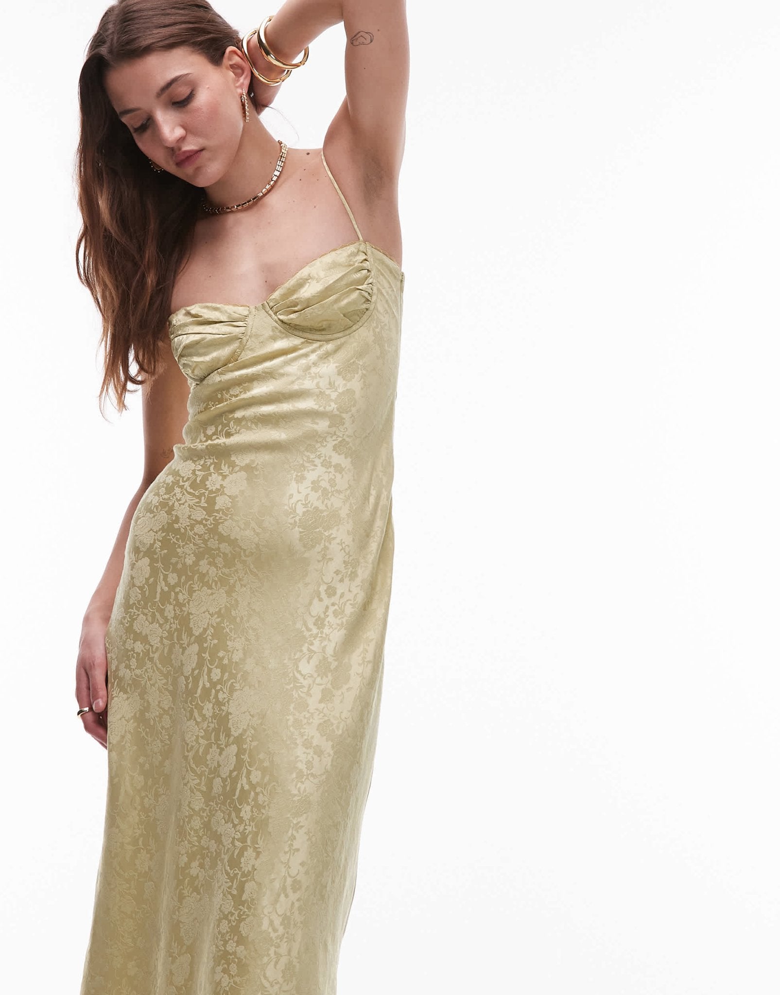 Nia samson flocked midi dress in lemongrass - ASOS Sample Sale