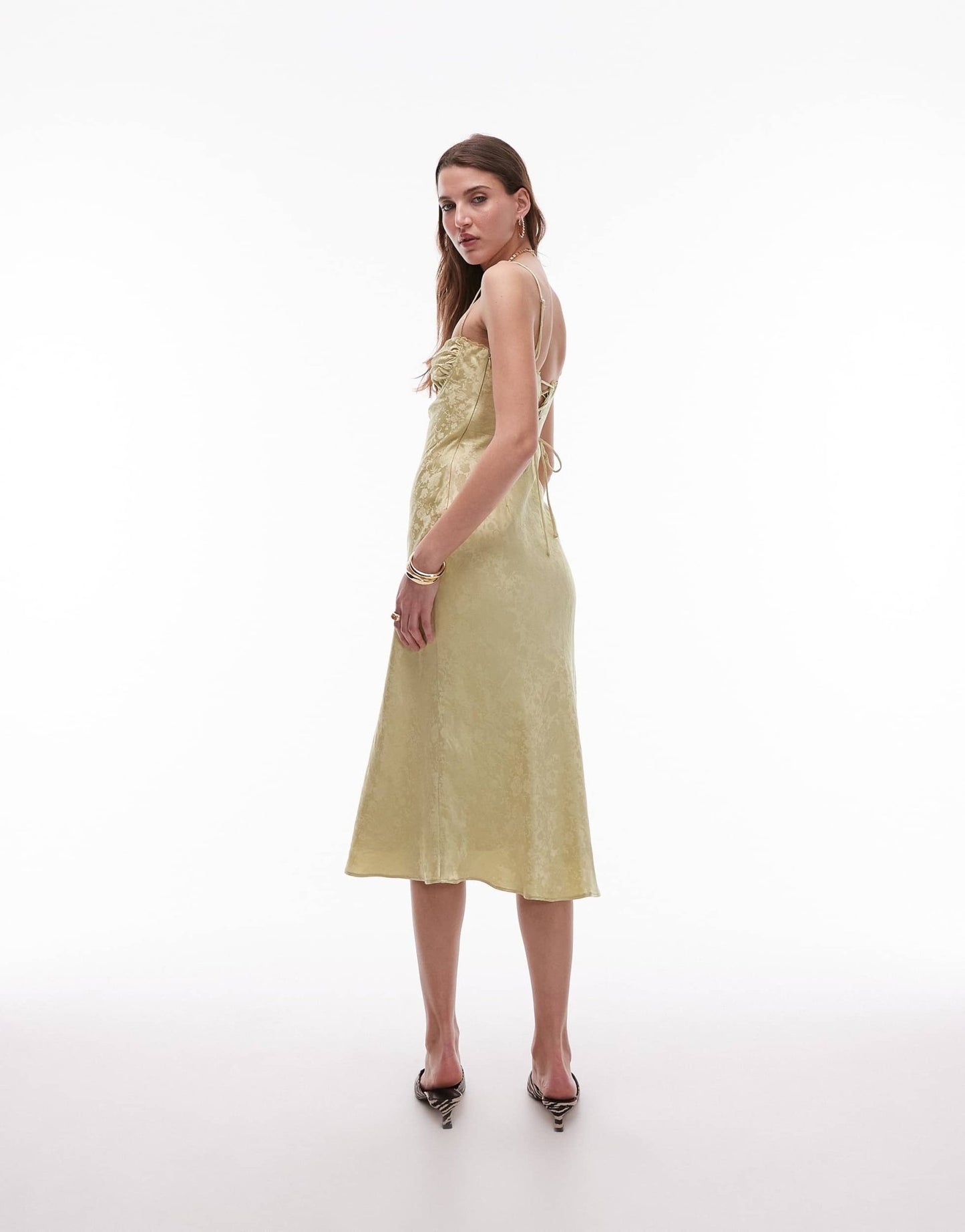 Nia samson flocked midi dress in lemongrass - ASOS Sample Sale