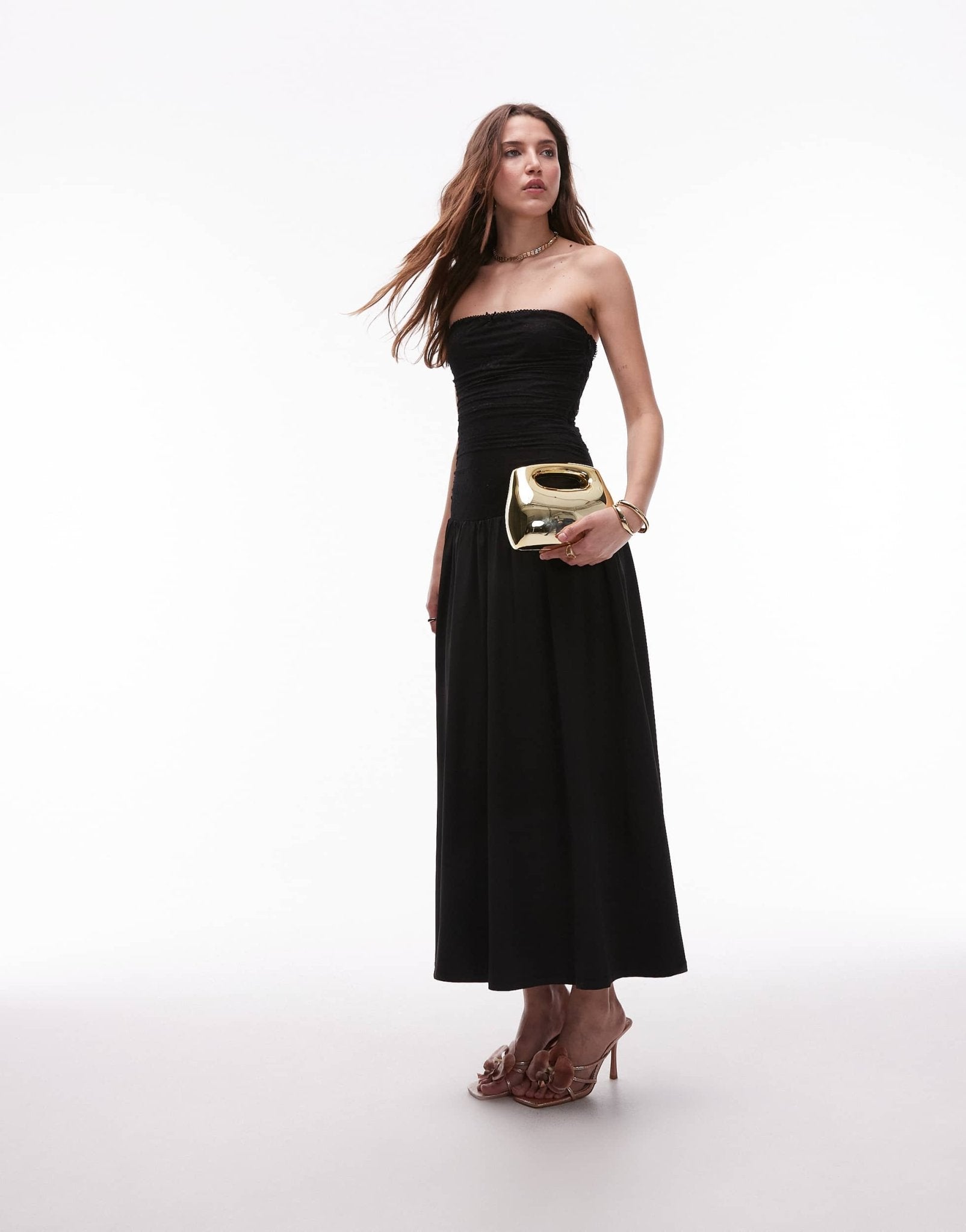 Nia santal slinky bandeau midaxi dress in black - ASOS Sample Sale