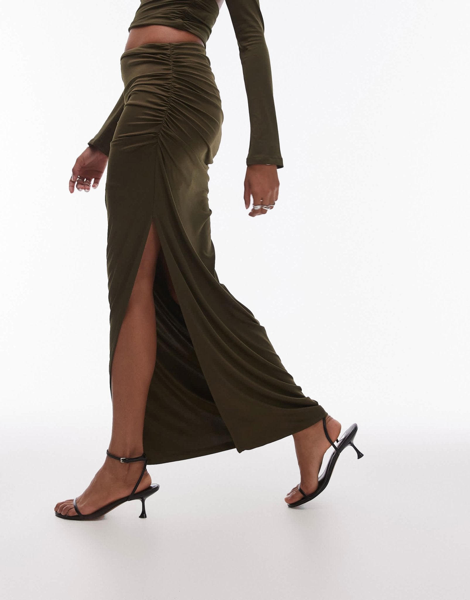 Nia selena slinky maxi skirt co - ord in olive - ASOS Sample Sale