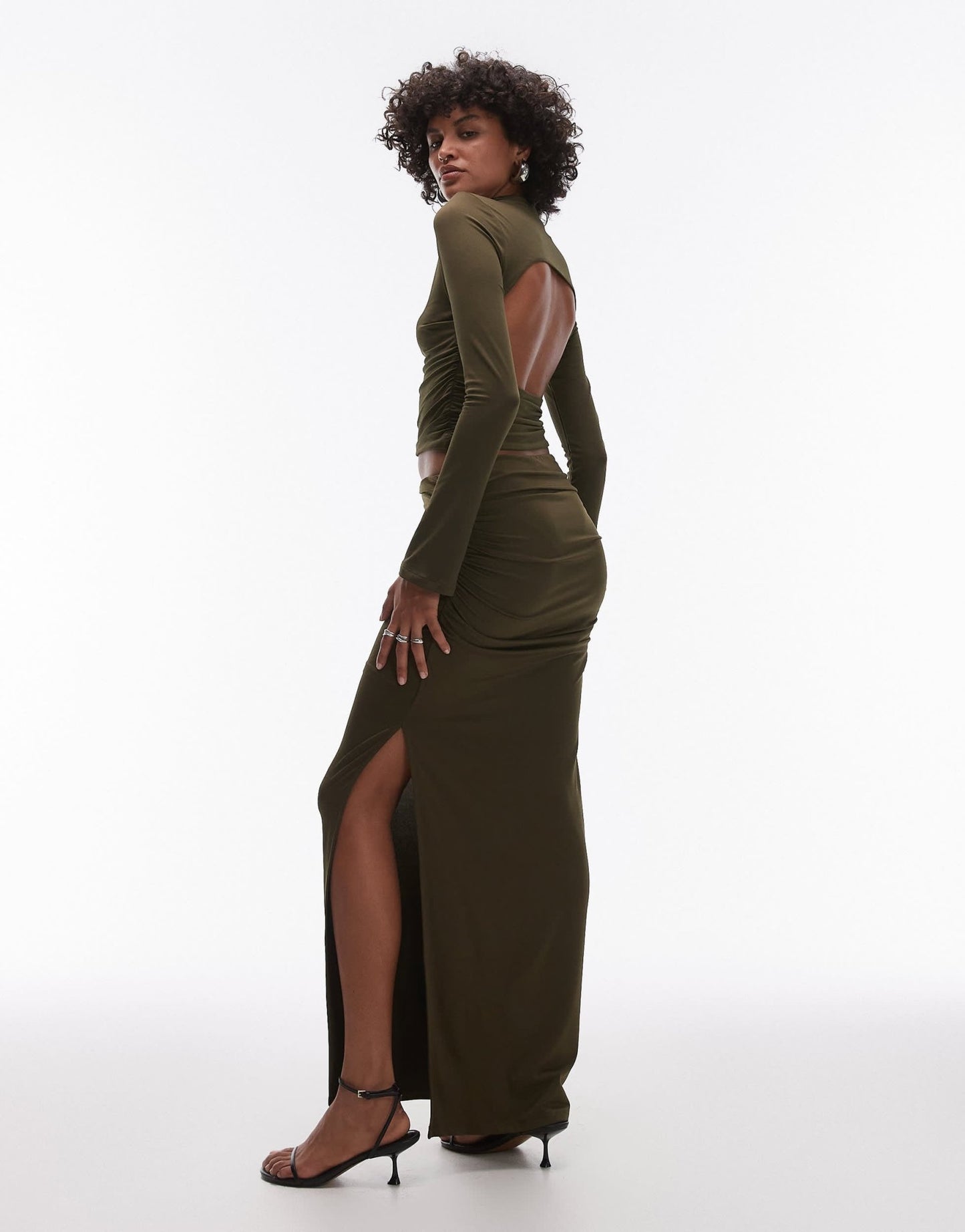Nia selena slinky maxi skirt co - ord in olive - ASOS Sample Sale