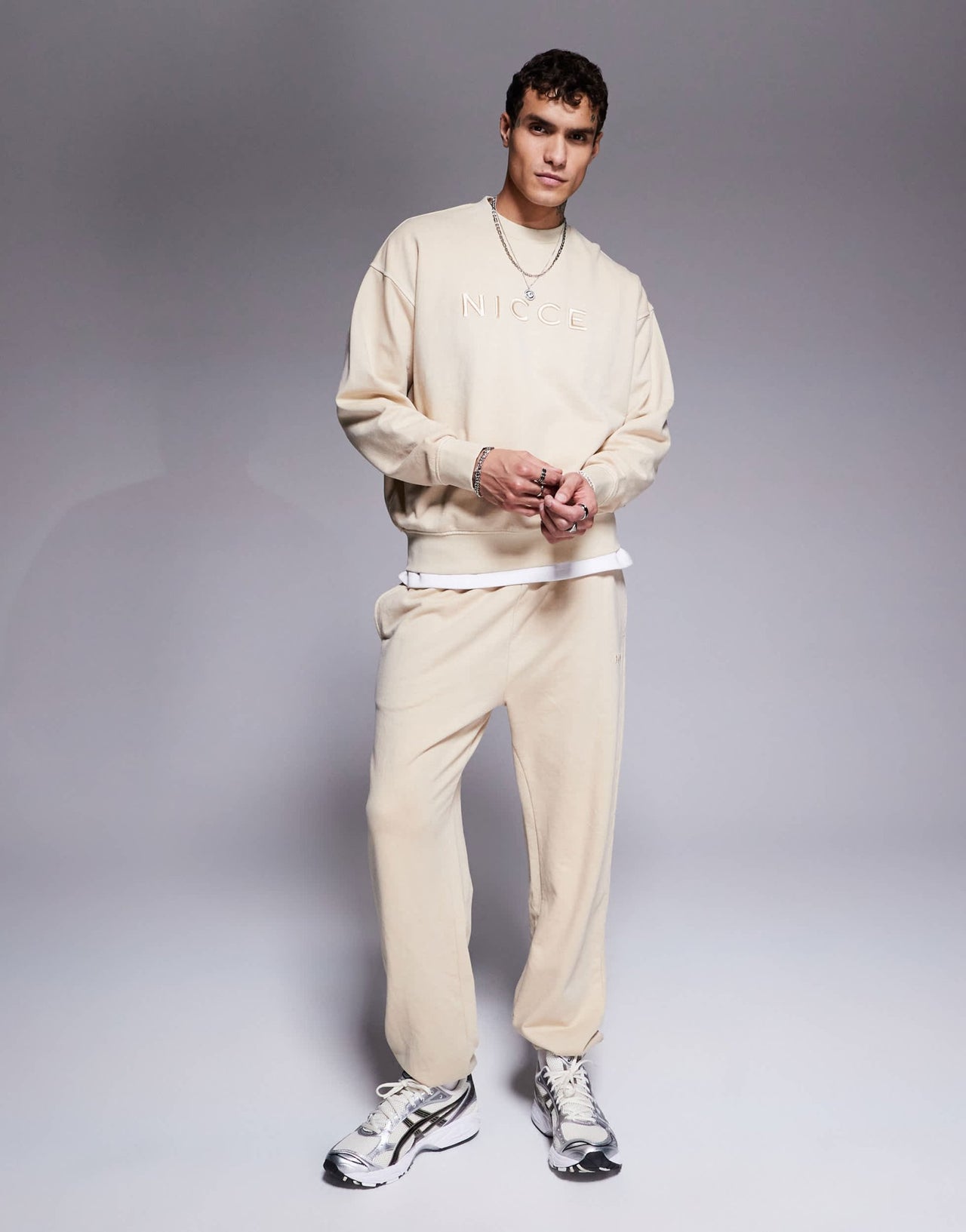 Nicce co - ord logo washed crew neck sweat in beige - ASOS Sample Sale