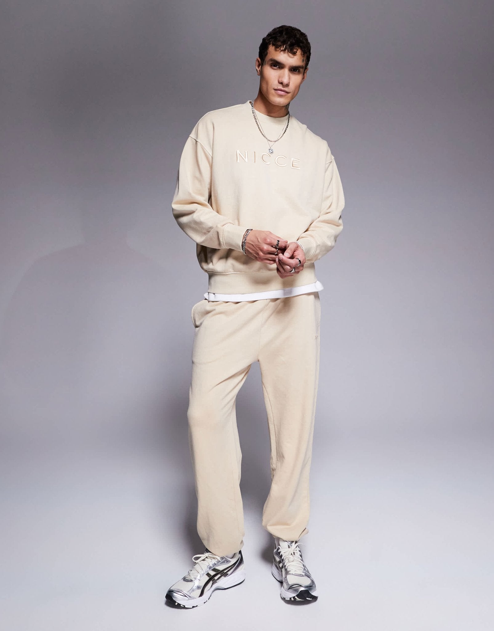 Nicce co - ord logo washed crew neck sweat in beige - ASOS Sample Sale