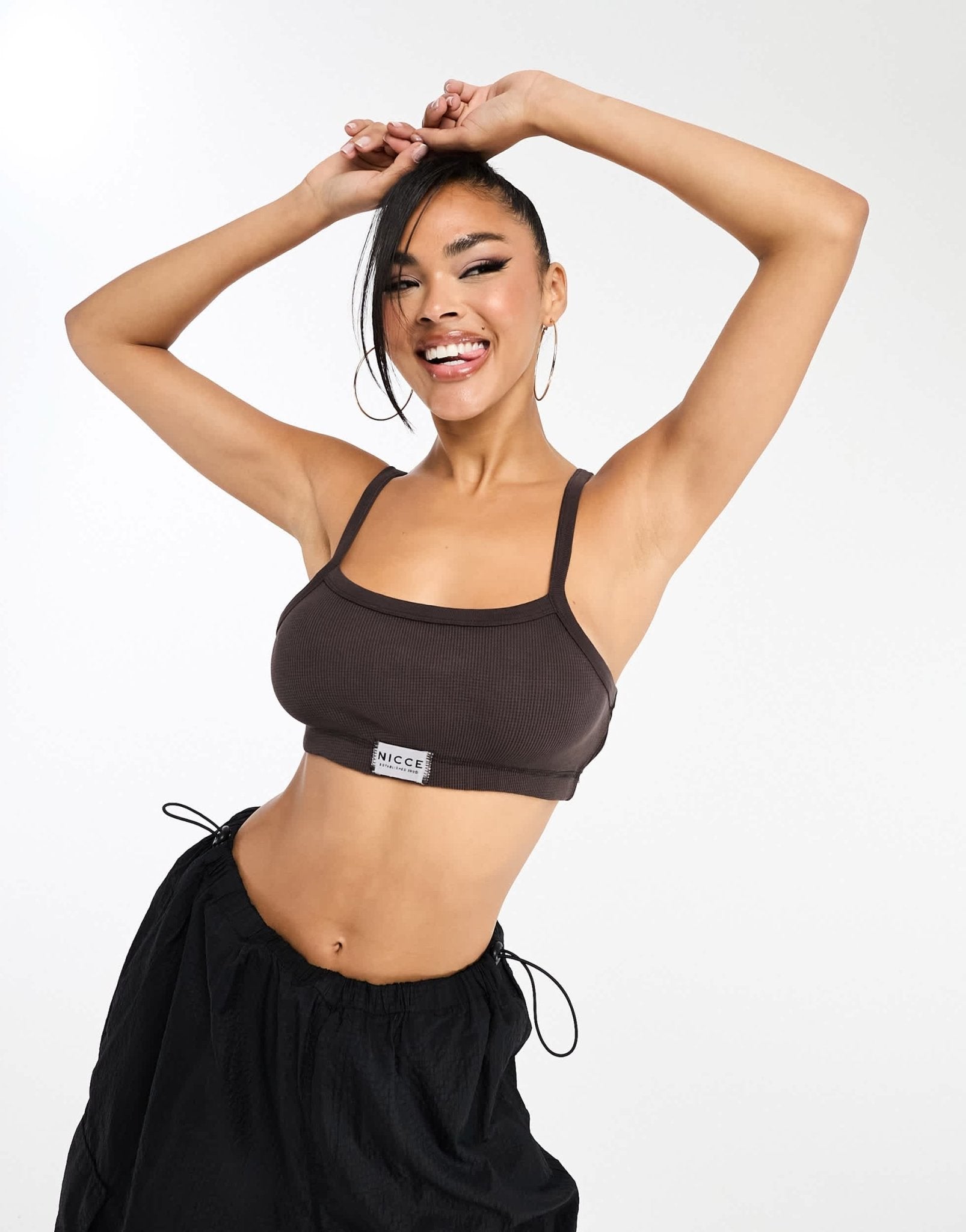 Nicce kira co - ord waffle crop tank top in charcoal grey - ASOS Sample Sale