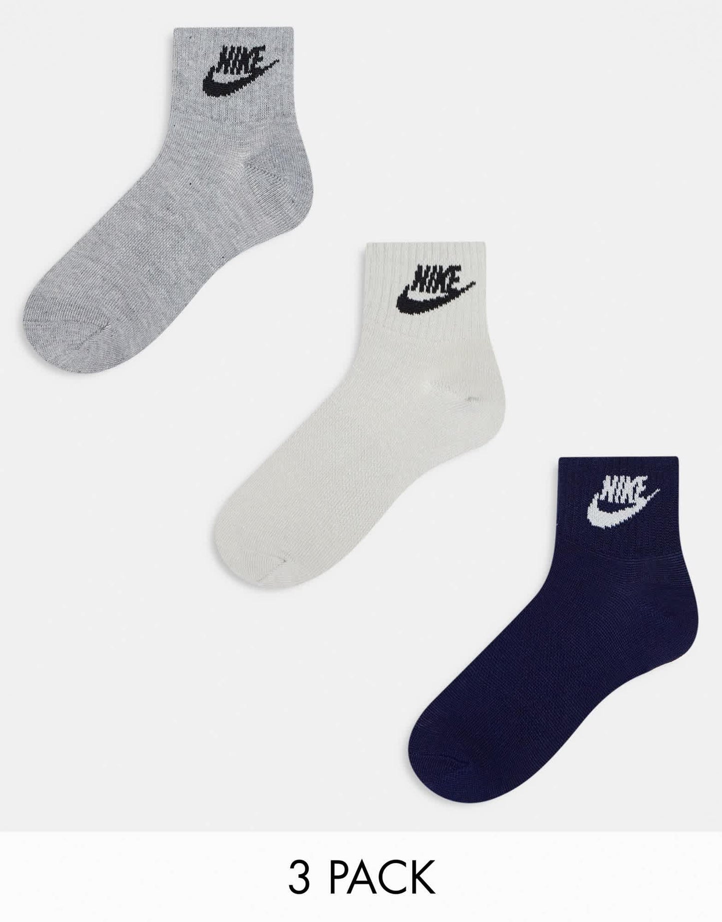 Nike 3 - pack ankle socks in beige, grey and navy - ASOS Sample Sale