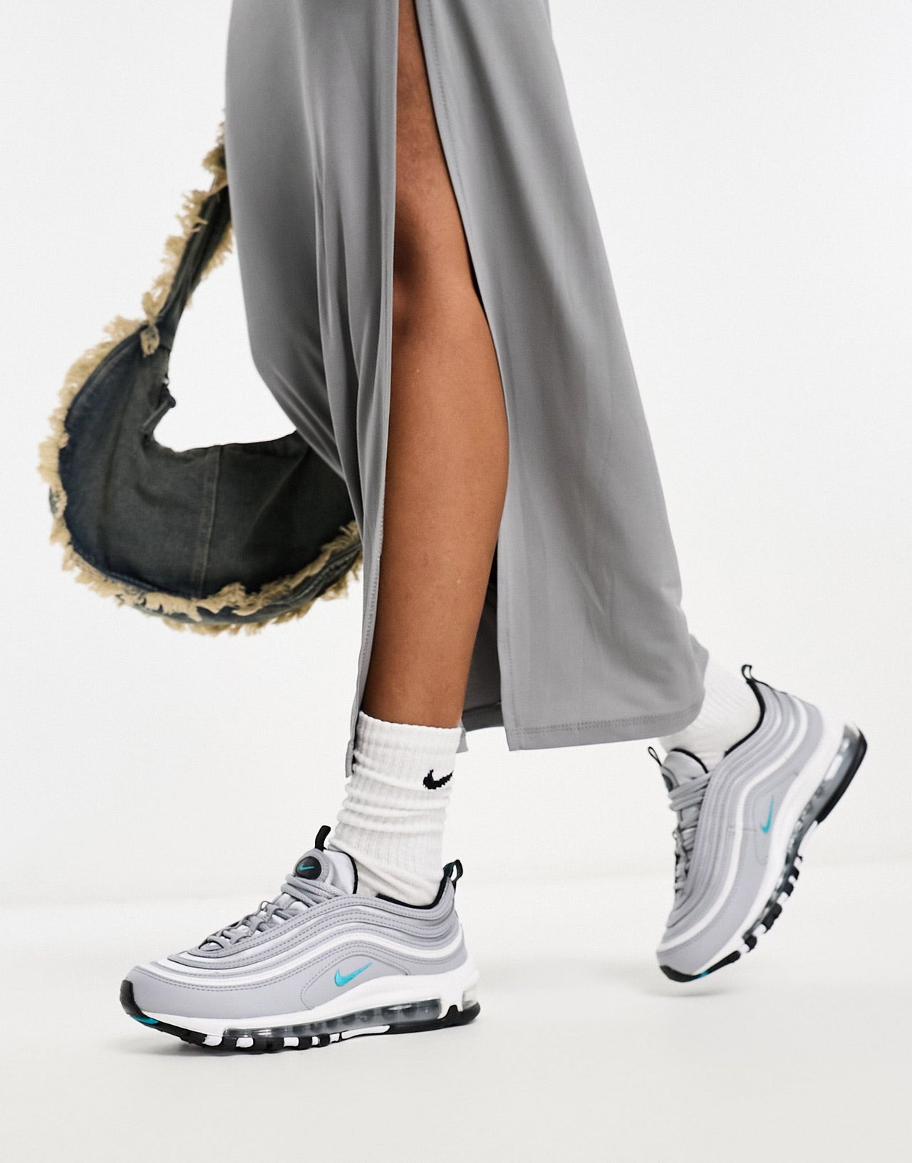 Nike Air Max 97 satin trainers in silver and teal - ASOS Sample Sale