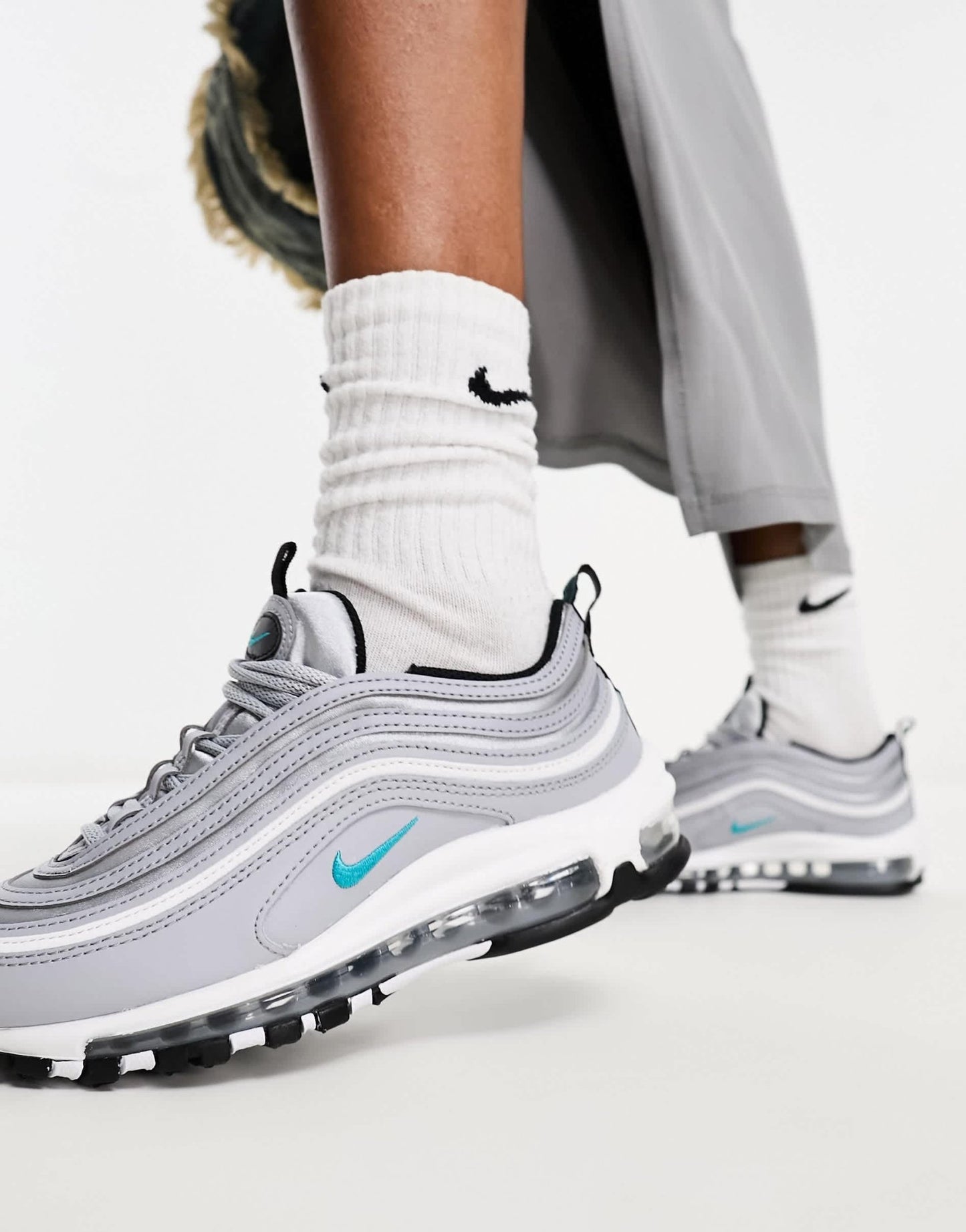 Nike Air Max 97 satin trainers in silver and teal - ASOS Sample Sale