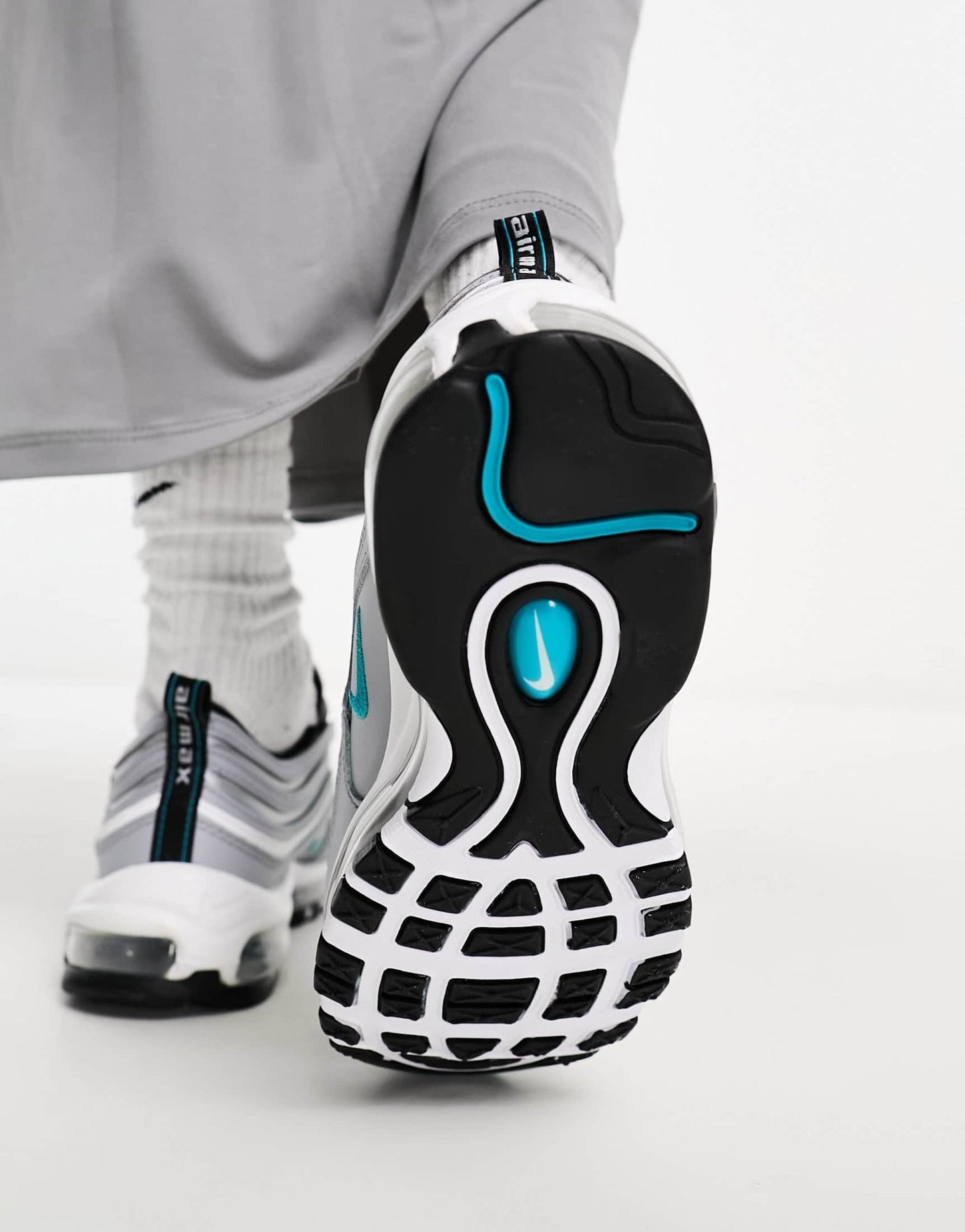 Nike Air Max 97 satin trainers in silver and teal - ASOS Sample Sale