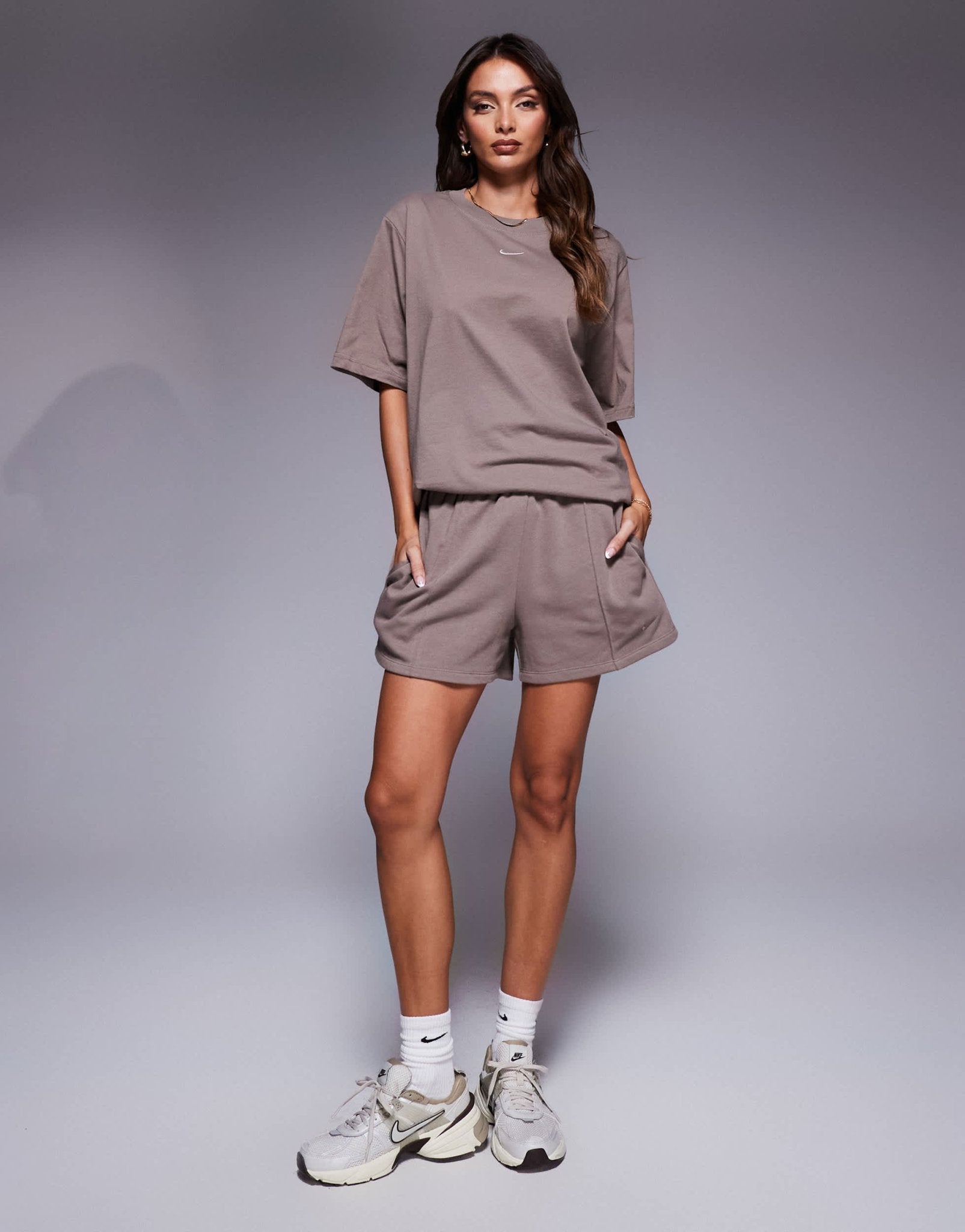 Nike Chill high waisted shorts in brown - ASOS Sample Sale