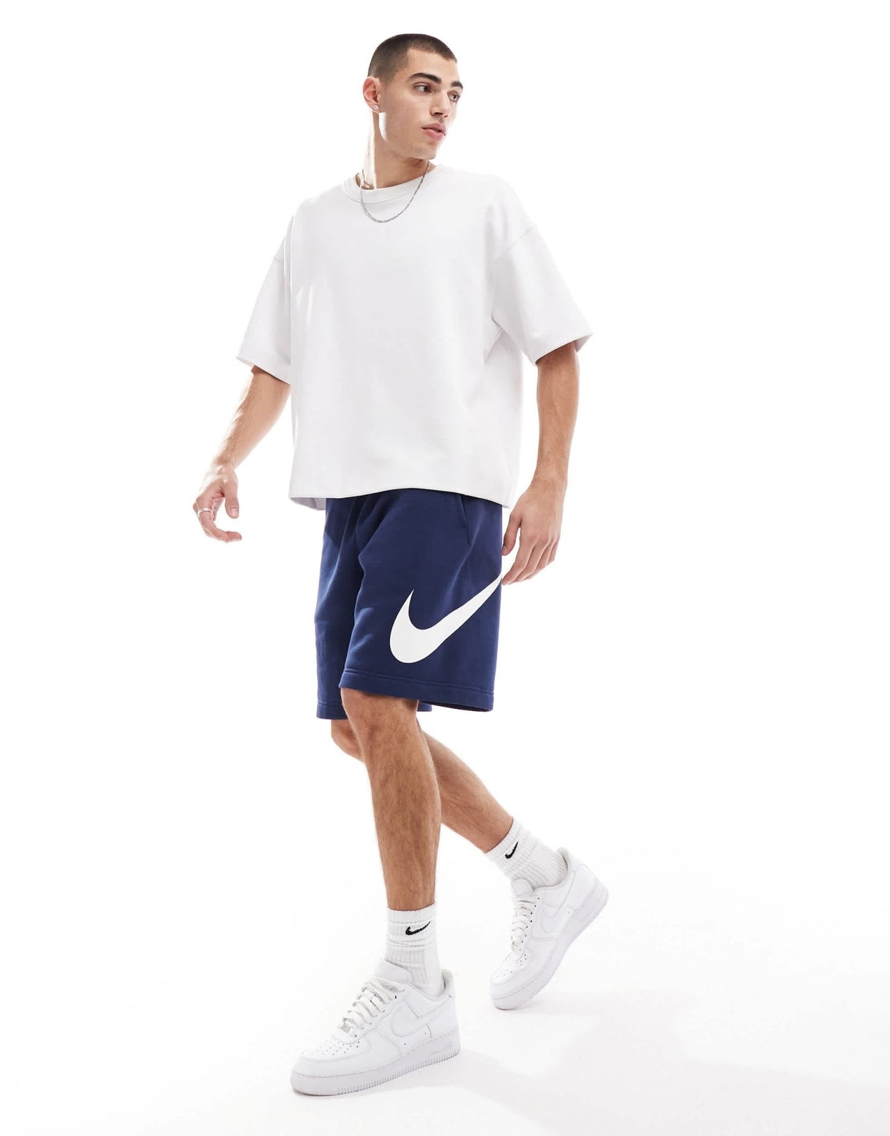 Nike Club shorts with large logo graphic in navy - ASOS Sample Sale