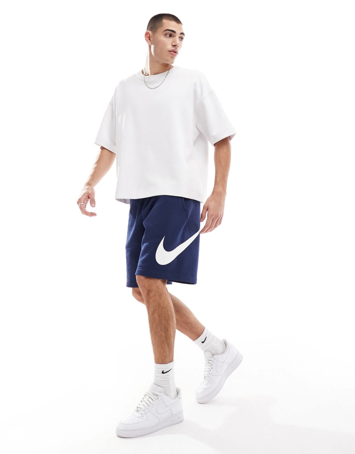 Nike Club shorts with large logo graphic in navy - ASOS Sample Sale