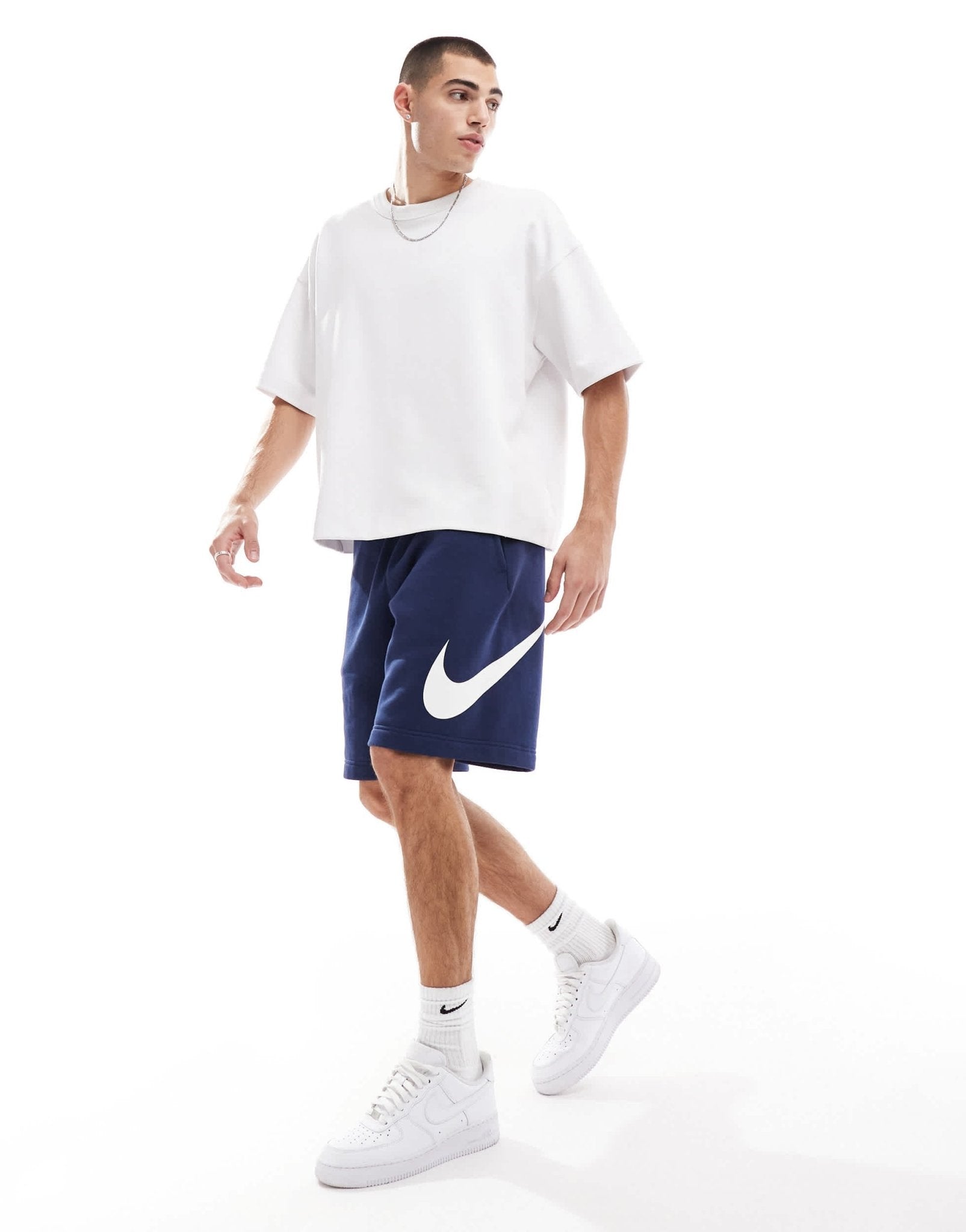 Nike Club shorts with large logo graphic in navy - ASOS Sample Sale