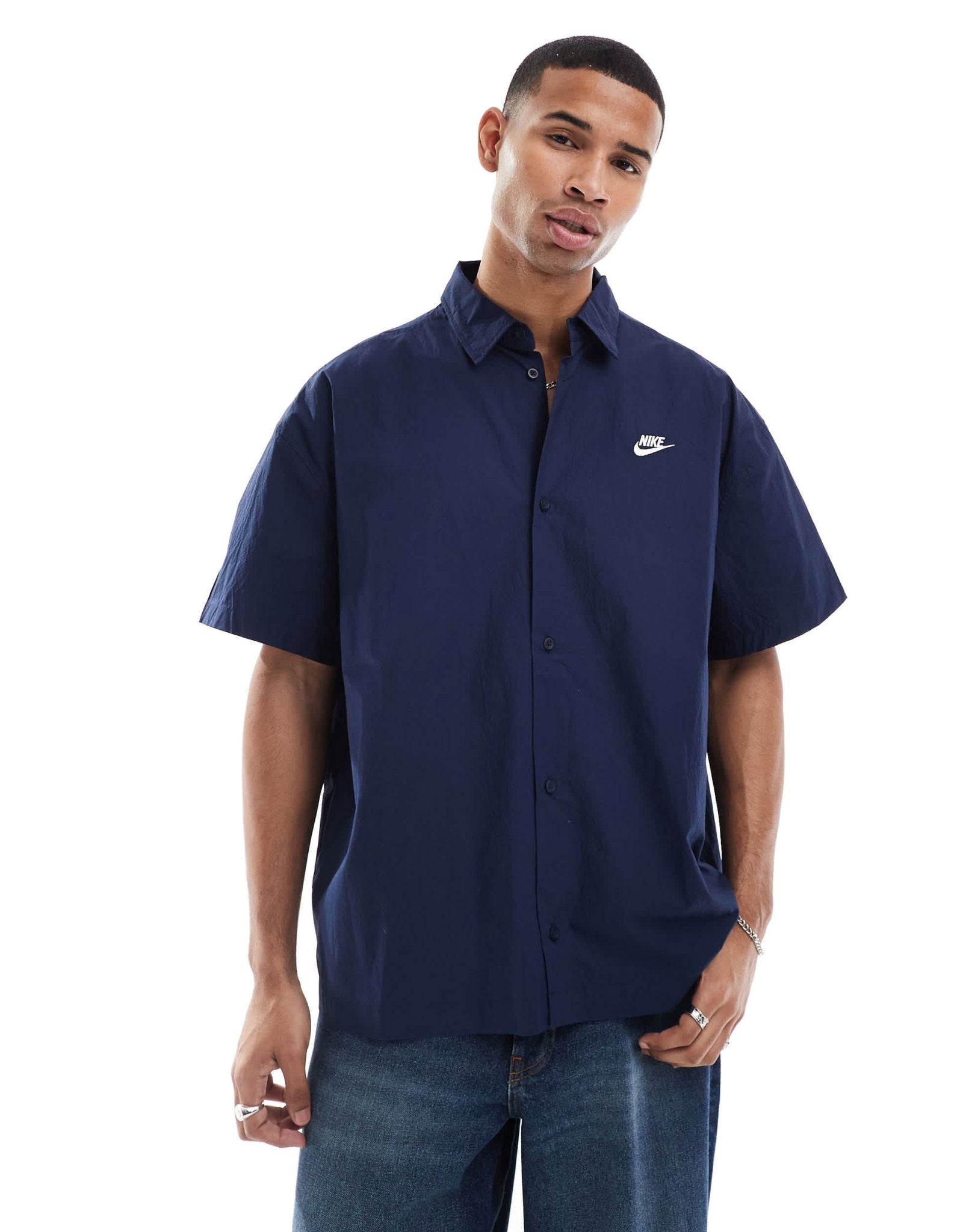 Nike Club woven shirt in dark navy - ASOS Sample Sale