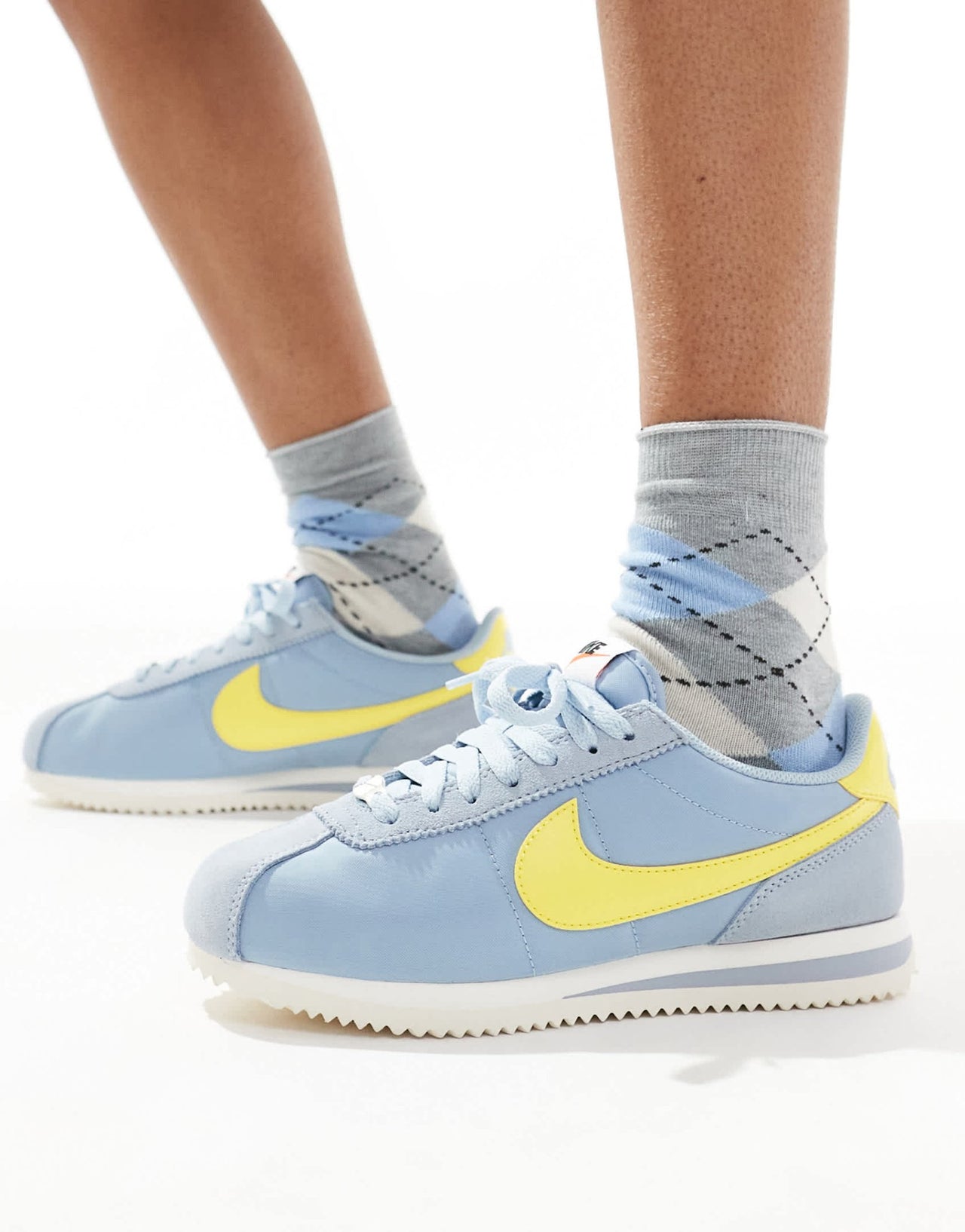 Nike Cortez TXT suede in light blue and yellow - ASOS Sample Sale