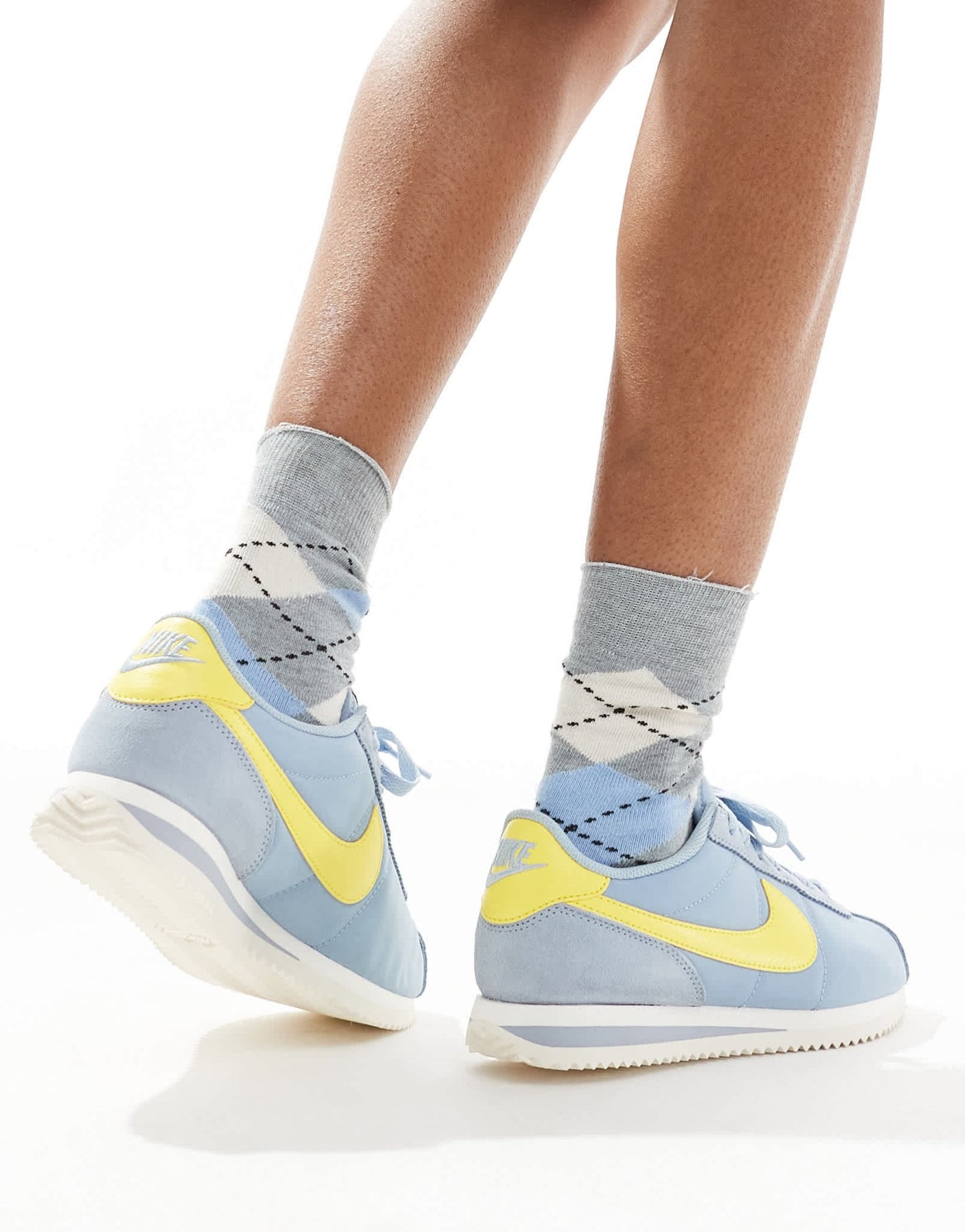Nike Cortez TXT suede in light blue and yellow - ASOS Sample Sale