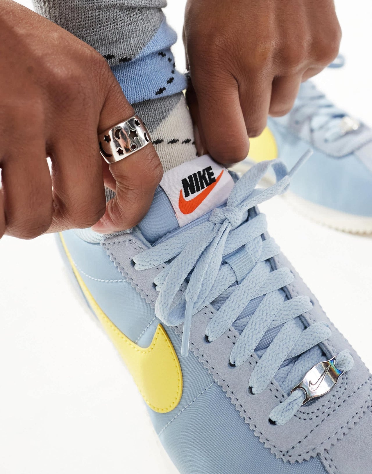 Nike Cortez TXT suede in light blue and yellow - ASOS Sample Sale