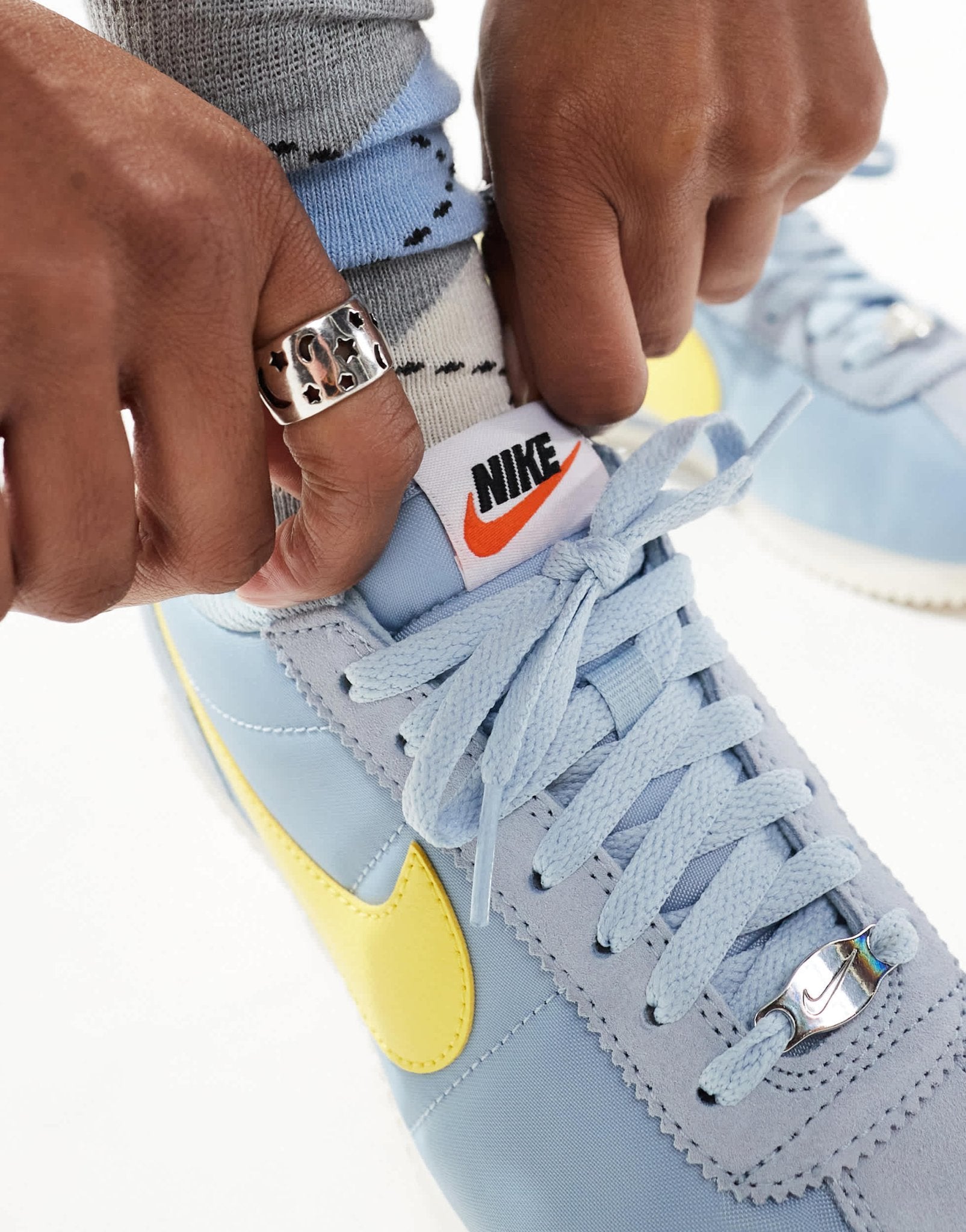 Nike Cortez TXT suede in light blue and yellow - ASOS Sample Sale
