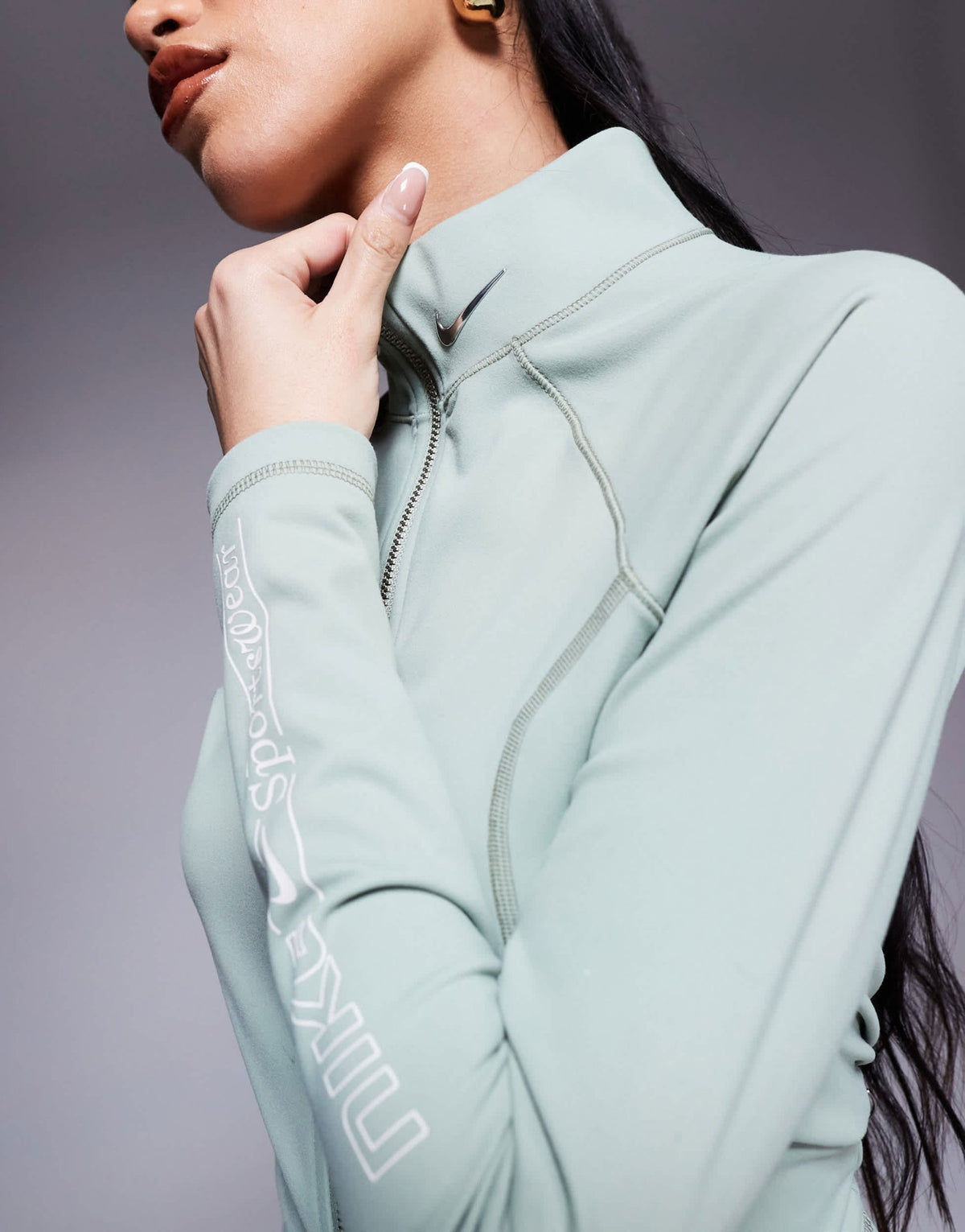 Nike Gym Life Swoosh full zip long sleeve top in khaki - ASOS Sample Sale