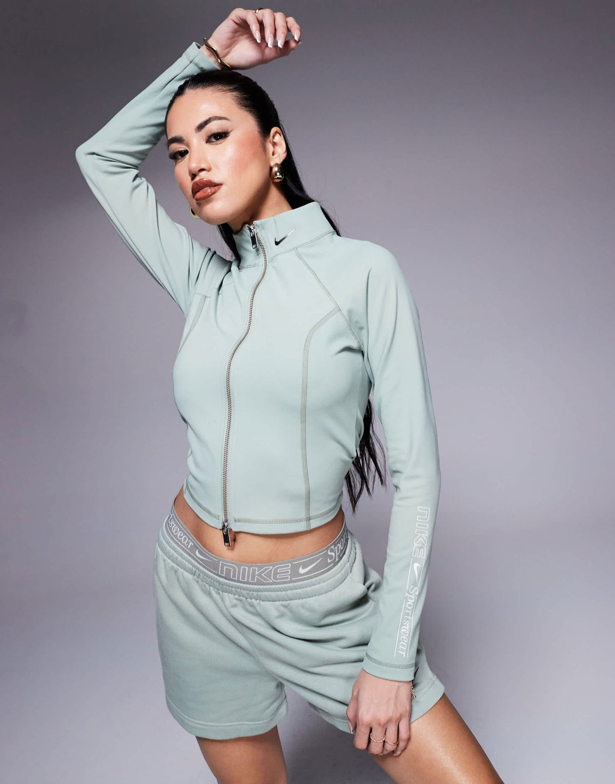 Nike Gym Life Swoosh full zip long sleeve top in khaki - ASOS Sample Sale
