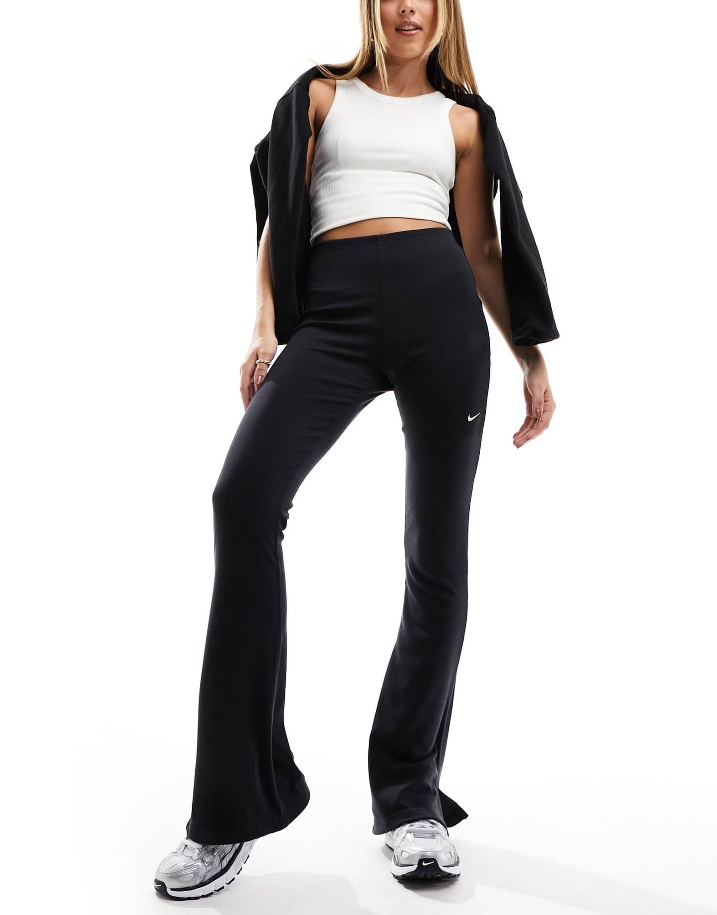 Nike mini - ribbed flared leggings in black - ASOS Sample Sale